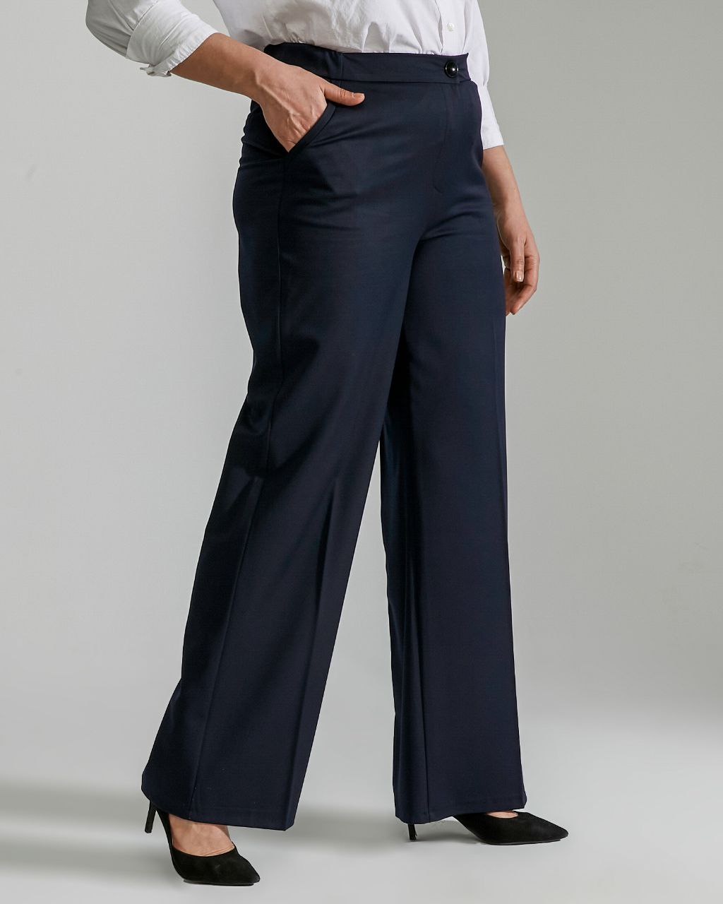 Pantalon elegant albastru cu talie înaltă