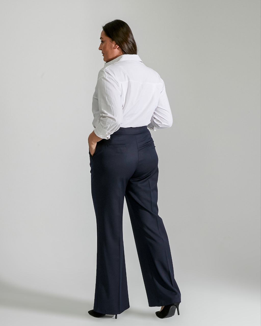 Pantalon elegant albastru cu talie înaltă