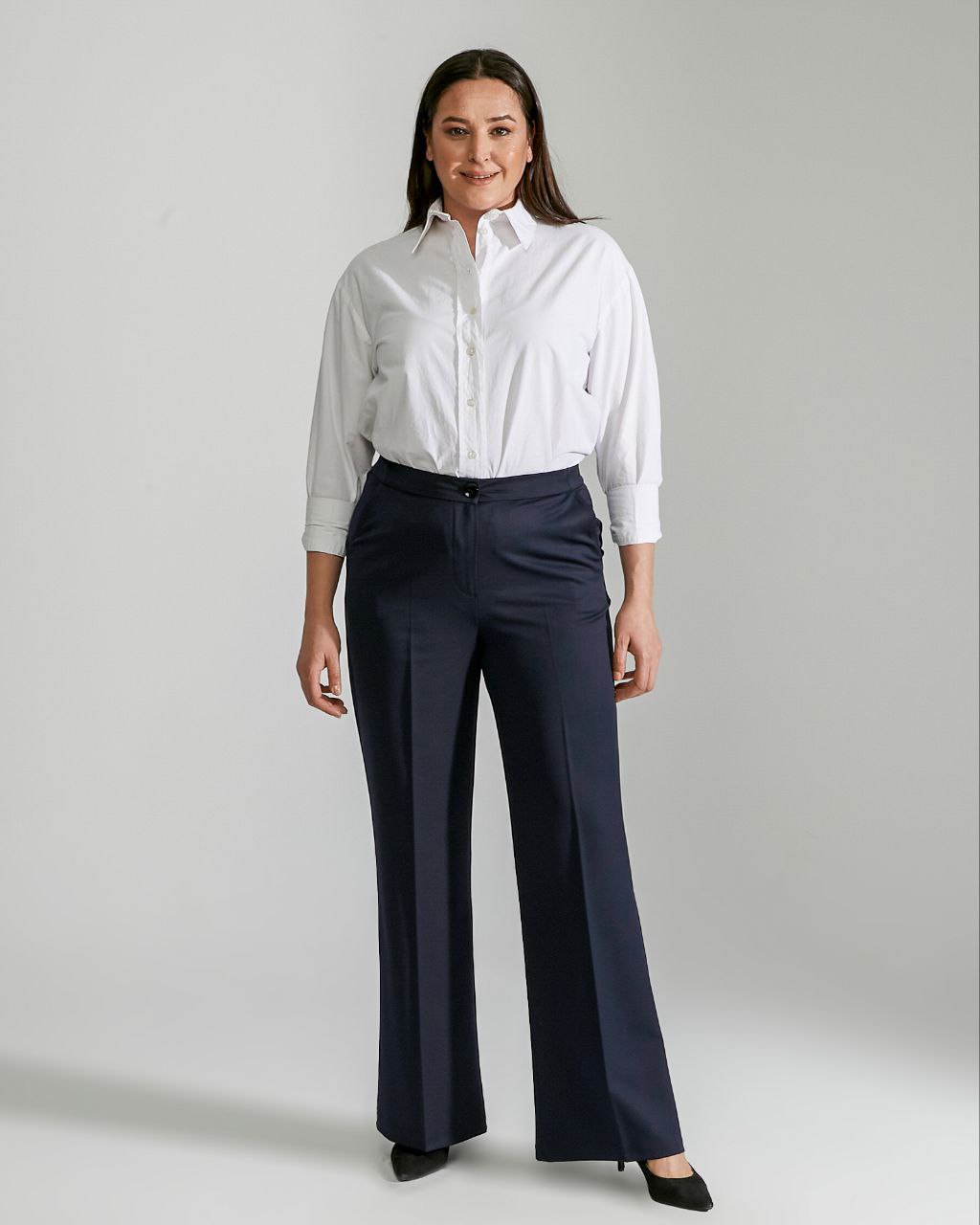 Pantalon elegant albastru cu talie înaltă