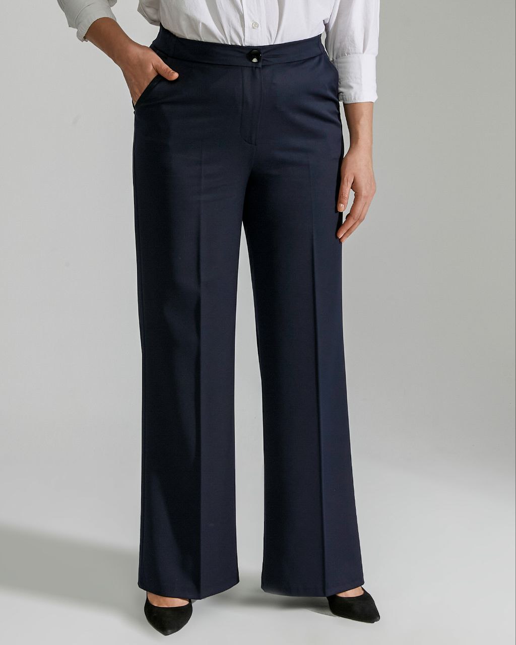 Pantalon elegant albastru cu talie înaltă