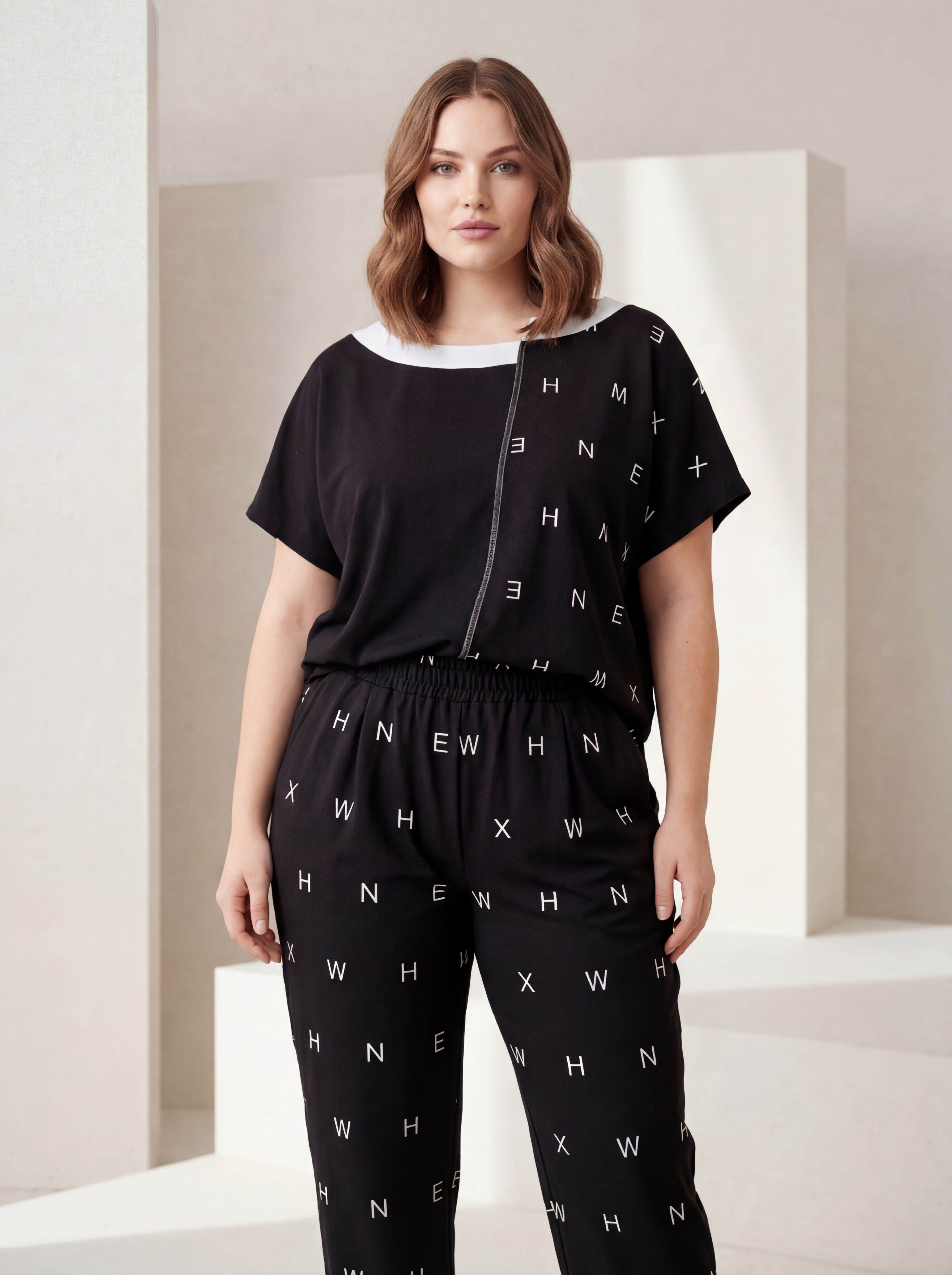 Set damă PLUS SIZE din material ușor cu design elegant