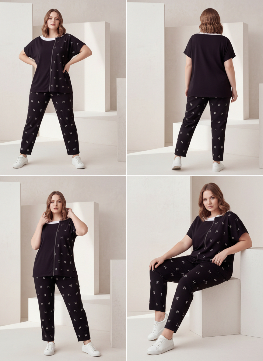Set damă PLUS SIZE din material ușor cu design elegant