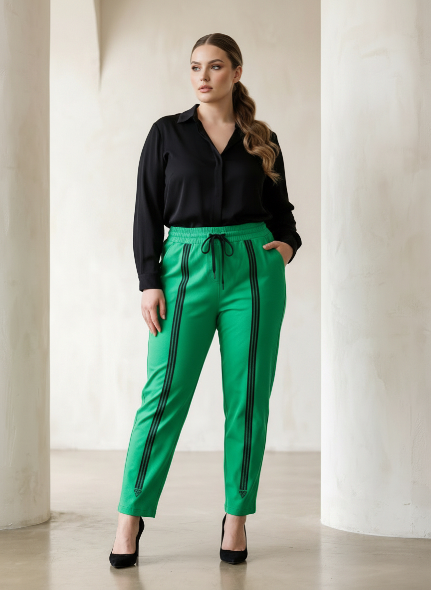 Pantaloni maxi moderni în verde vibrant din material ușor și confortabil