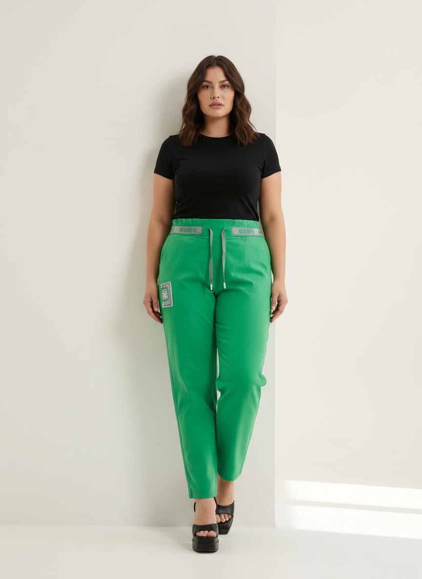 Pantaloni verzi de primăvară din material subțire elastic