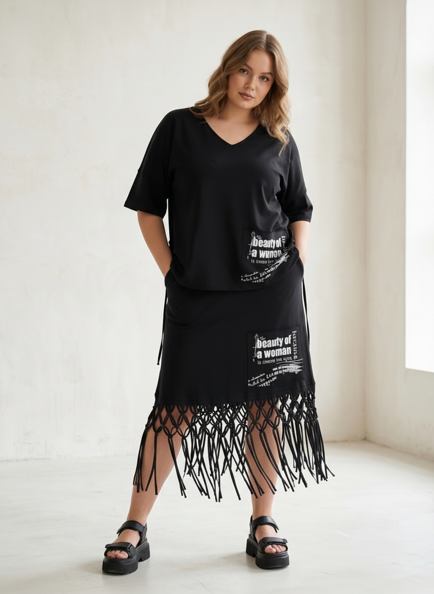 	Set din două piese Colecția Modest negru mărimi mari