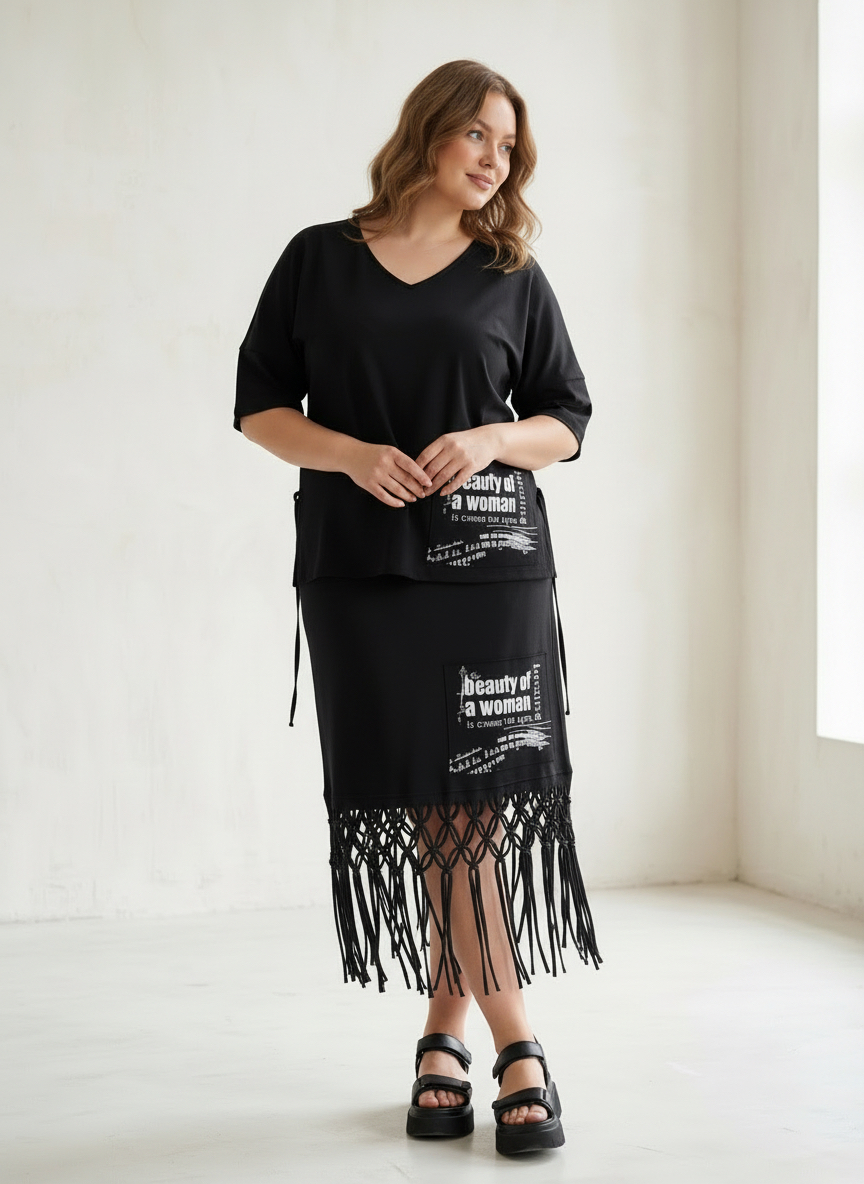 	Set din două piese Colecția Modest negru mărimi mari