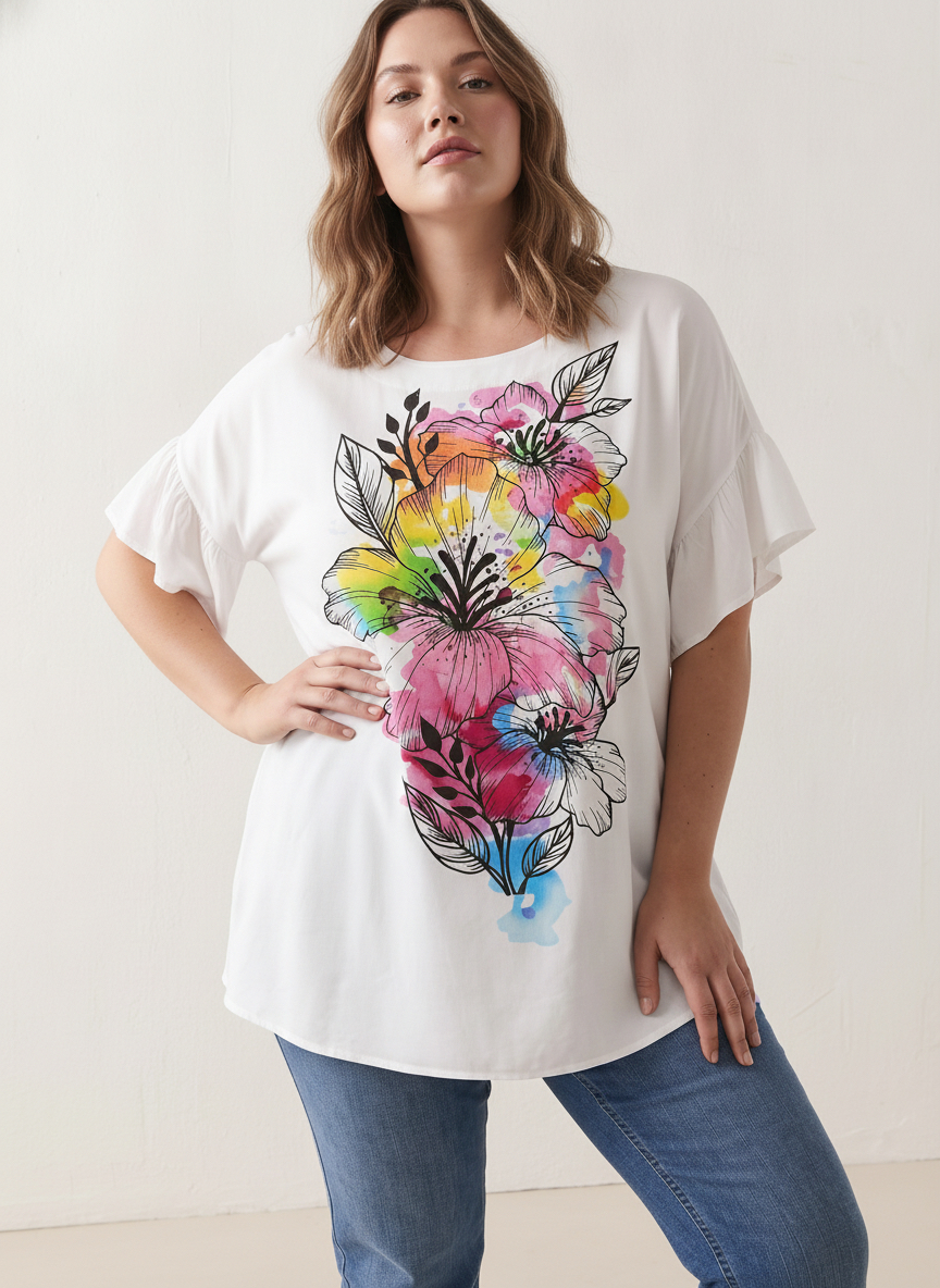 Tunică de vară cu imprimeu floral mărimi mari