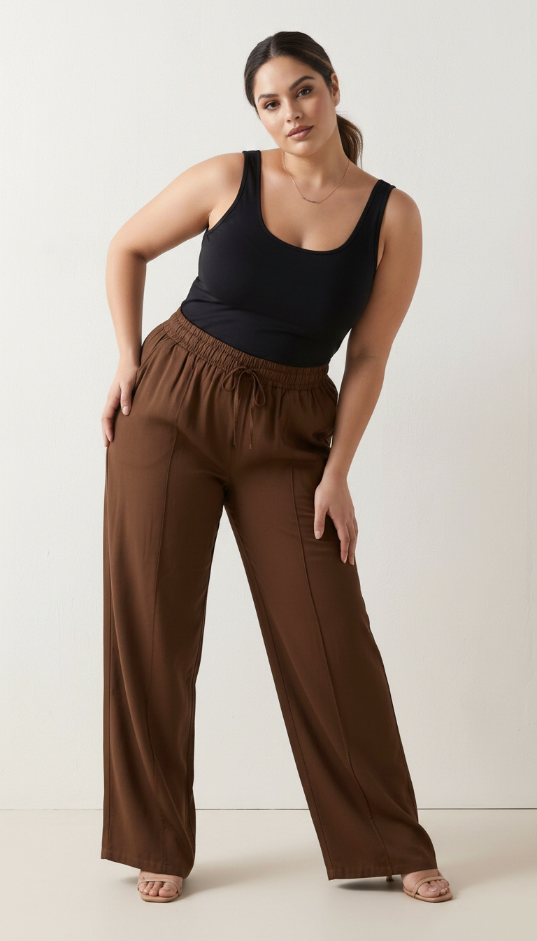 Pantalon din material ușor și vaporos în culoare maro