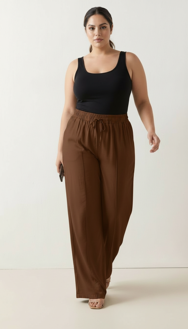 Pantalon din material ușor și vaporos în culoare maro