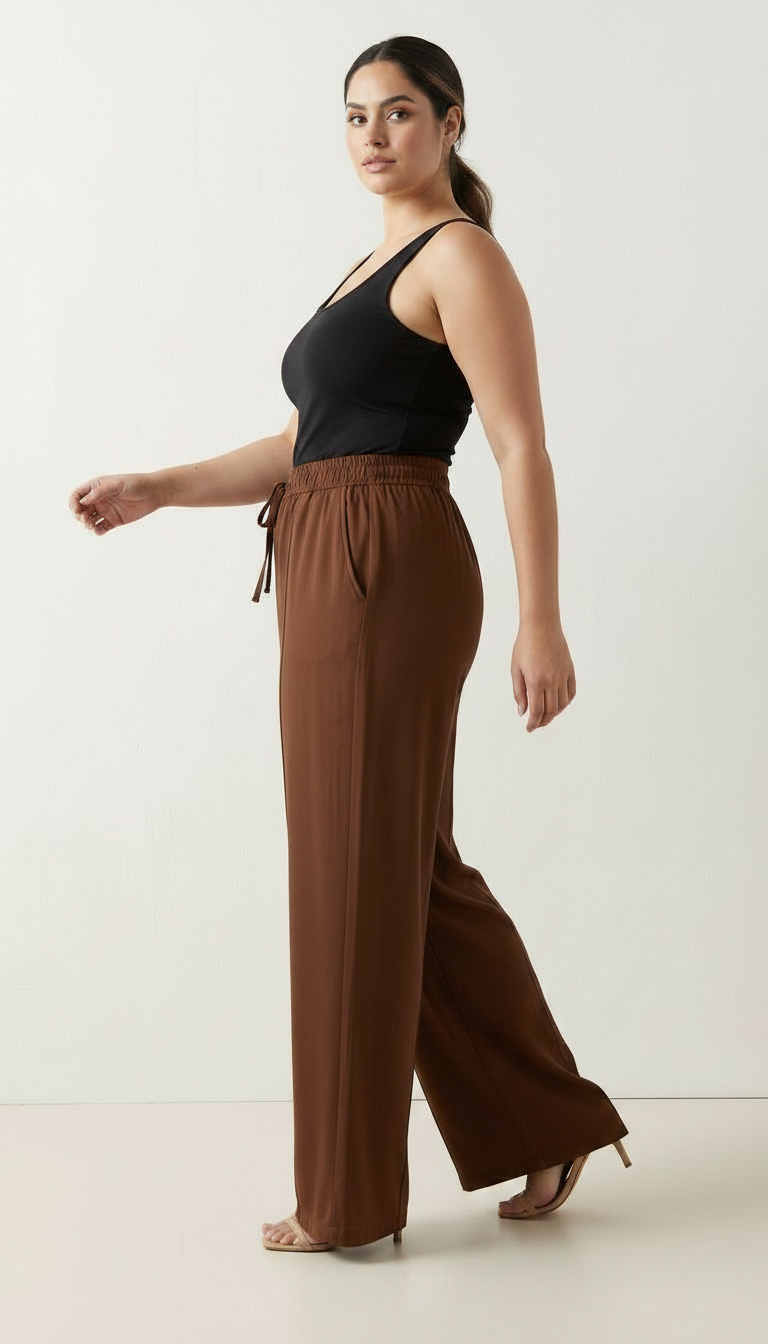 Pantalon din material ușor și vaporos în culoare maro