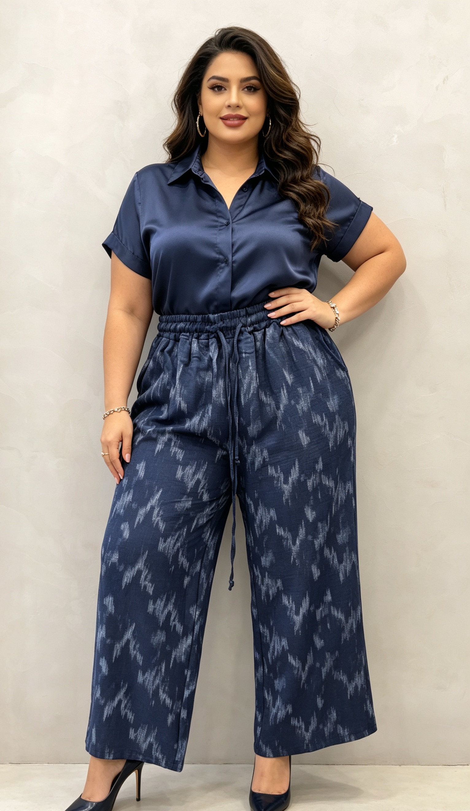 Pantalon de vară elegant cu talie elastică culoare indigo