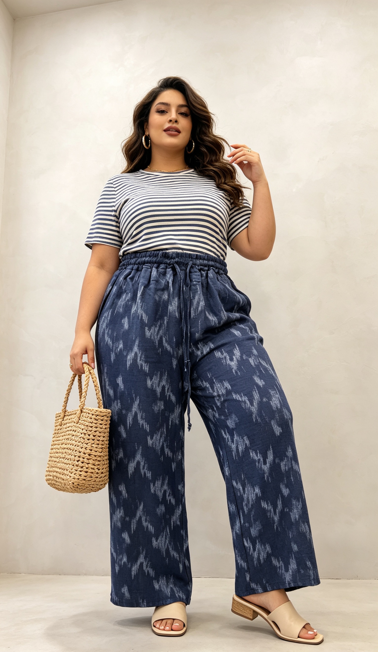 Pantalon de vară elegant cu talie elastică culoare indigo