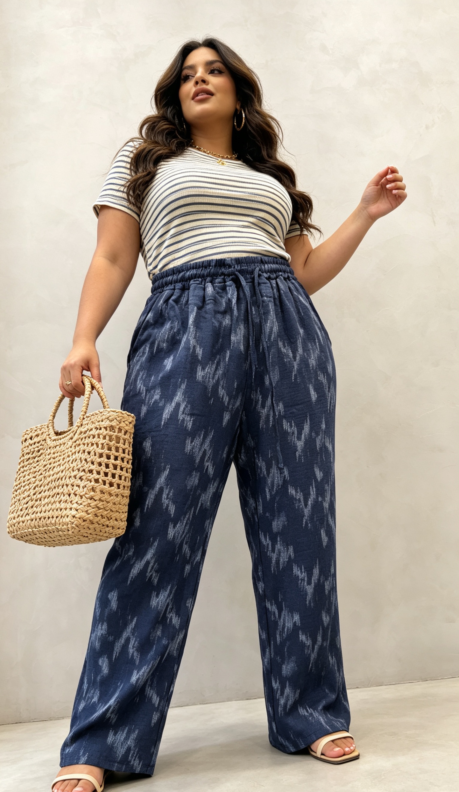 Pantalon de vară elegant cu talie elastică culoare indigo