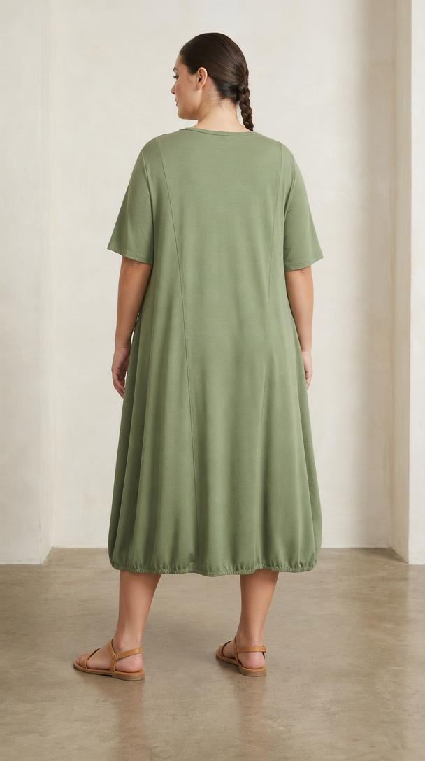 Rochie maxi de zi verde pal cu buzunar