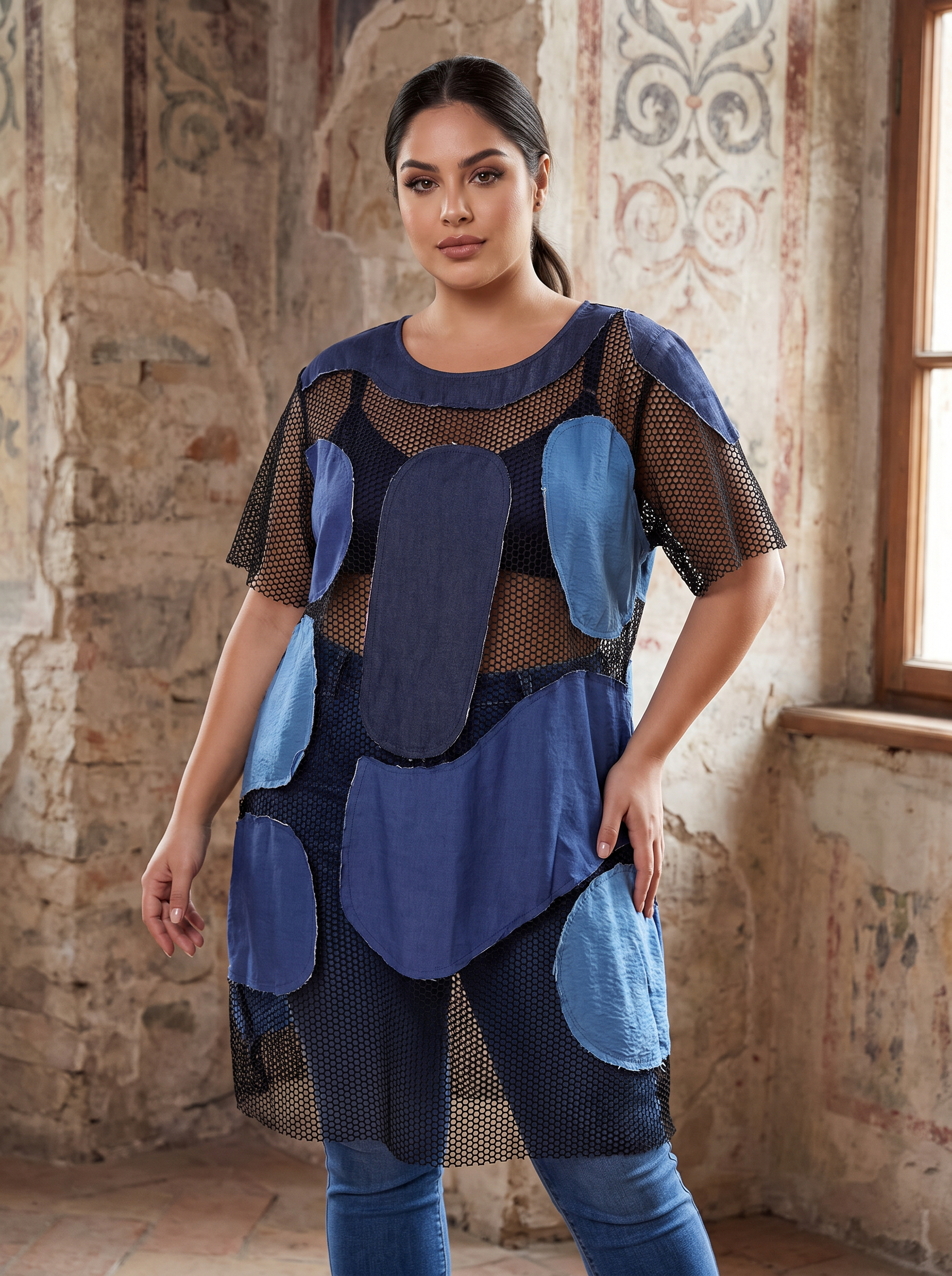 Tunică maxi modernă cu design artistic