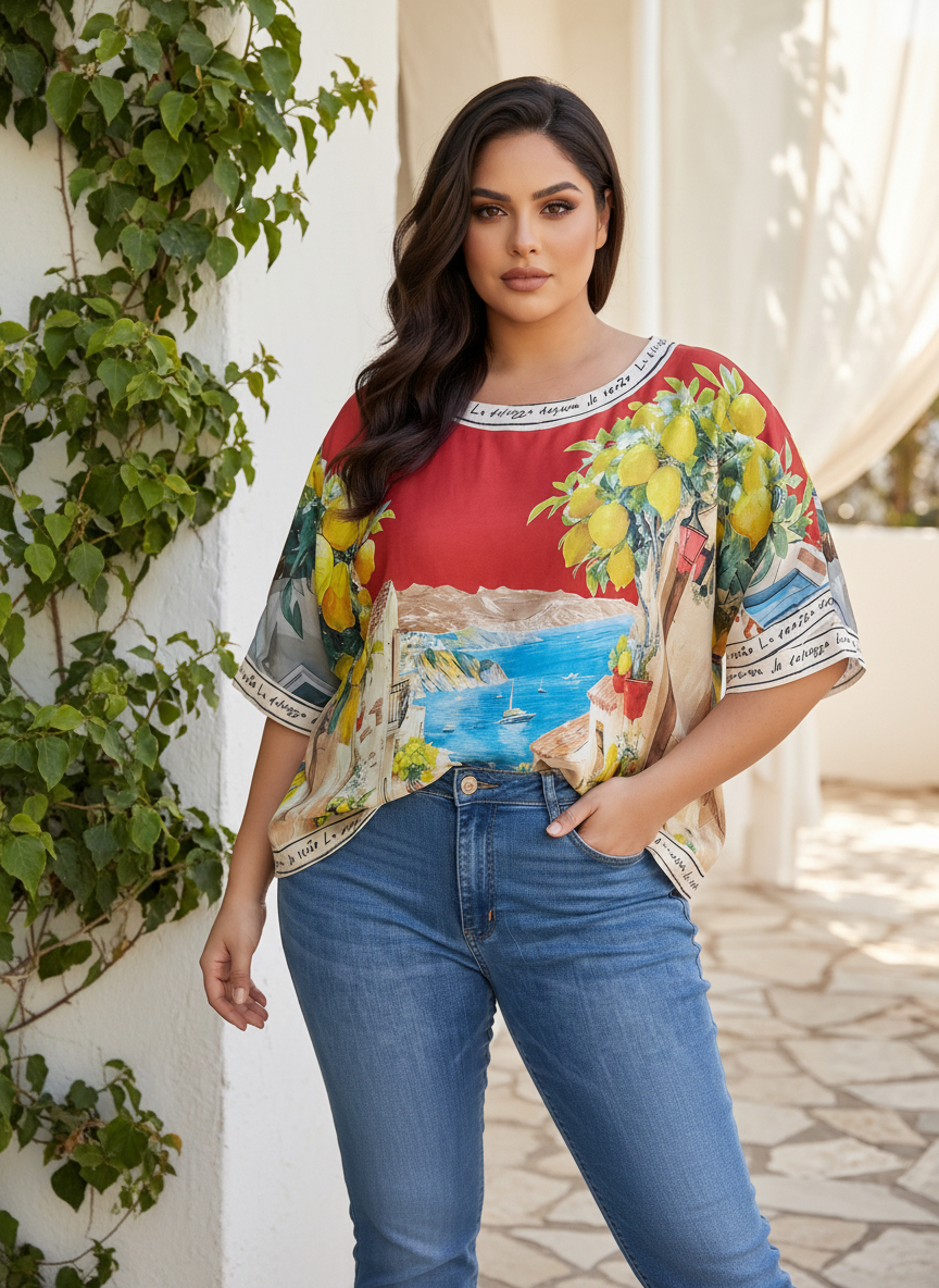 Bluză satinată cu imprimeu fresh de vară culoare roșie