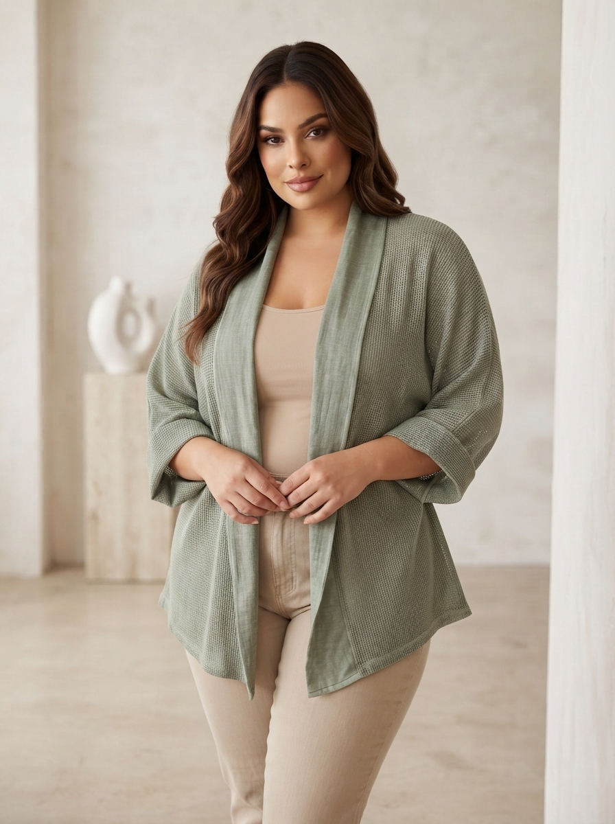 Cardigan din bumbac tip plasă verde pal
