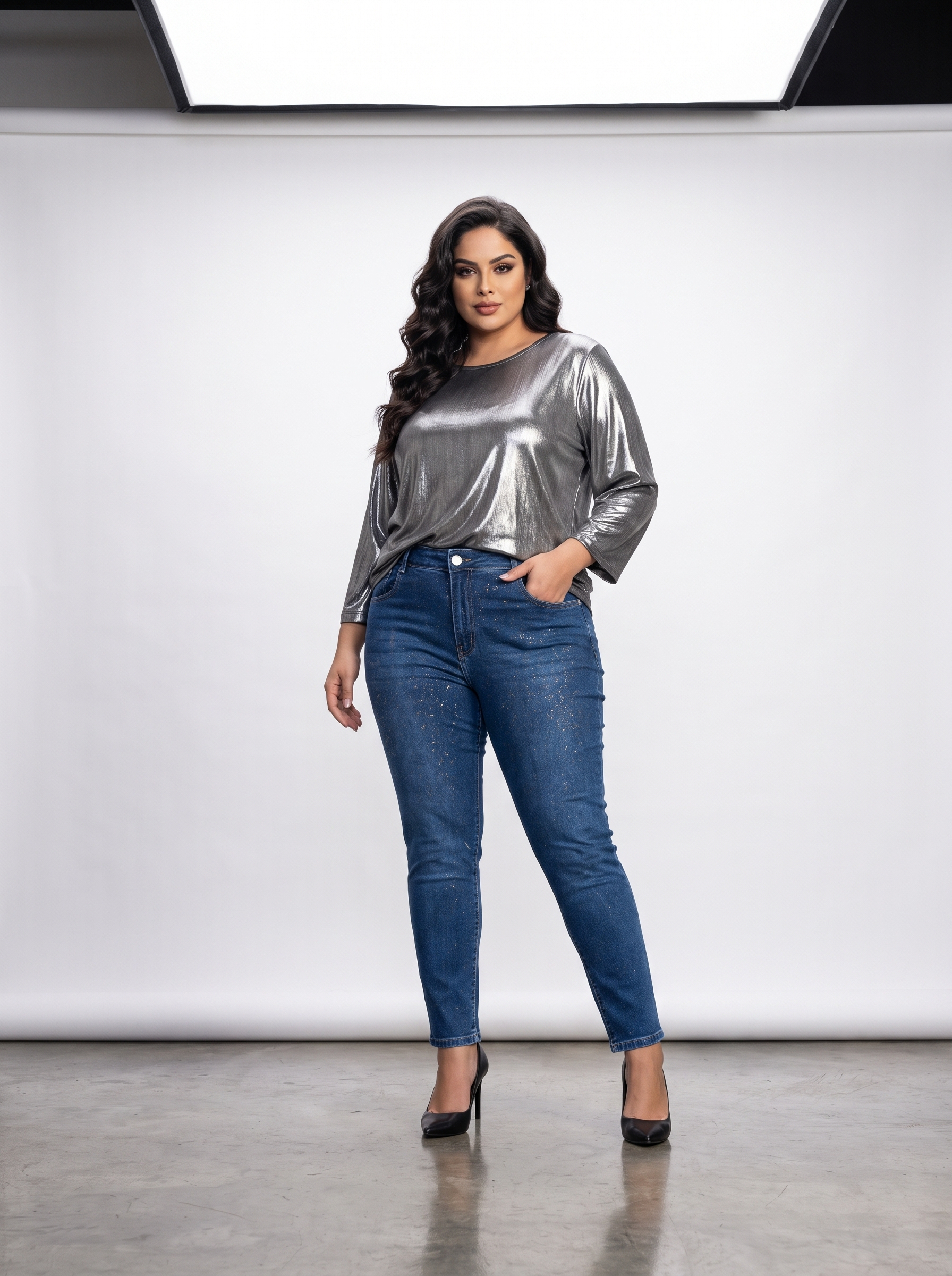 Blugi maxi elastici moderni cu efect strălucitor elegant