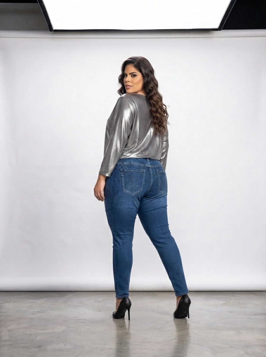 Blugi maxi elastici moderni cu efect strălucitor elegant
