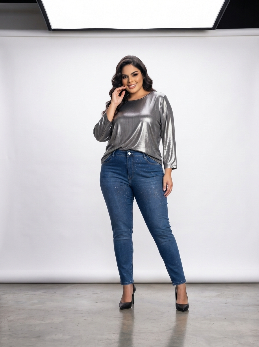 Blugi maxi elastici moderni cu efect strălucitor elegant