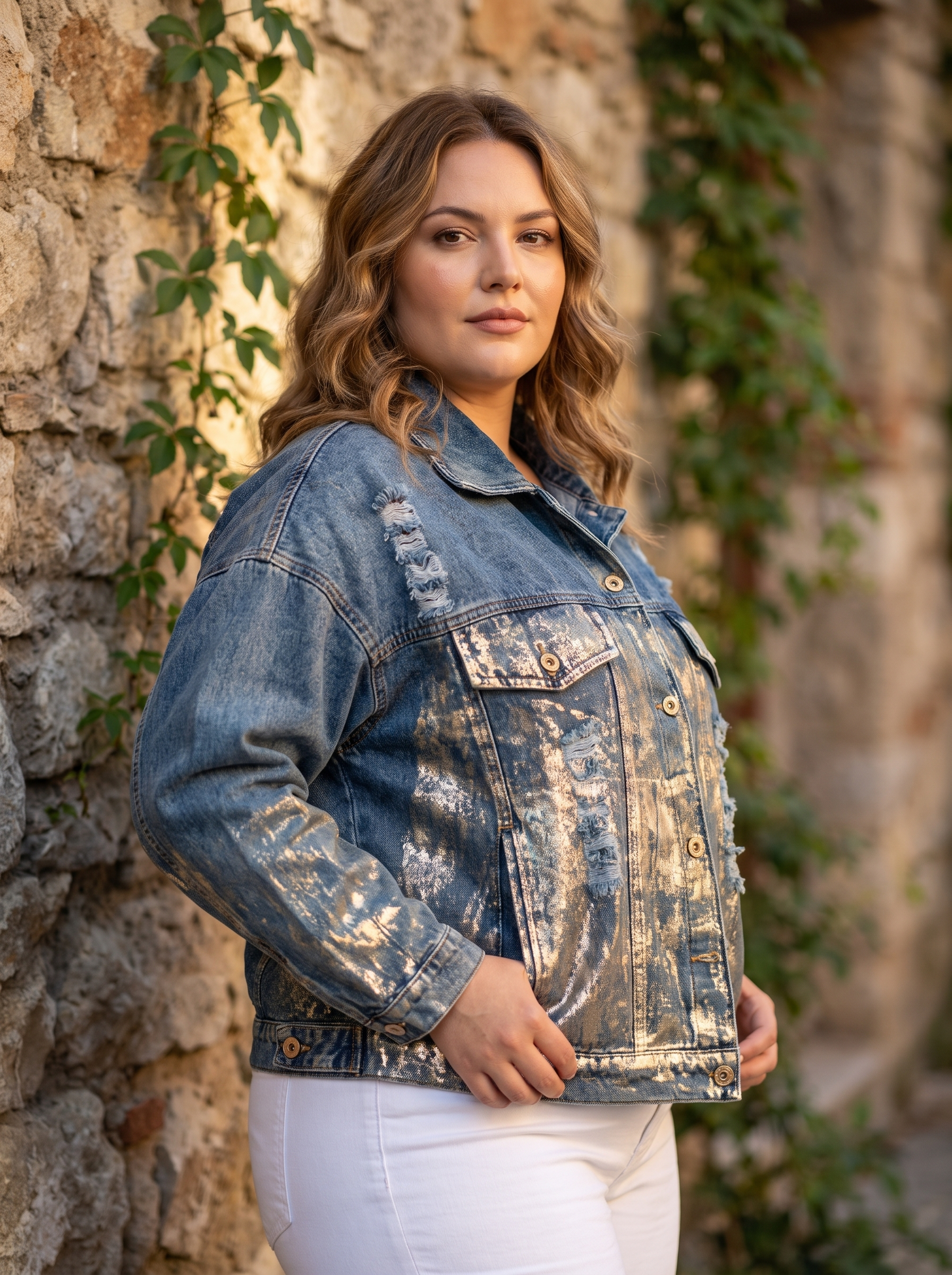 Jachetă din denim de designer în mărimi mari