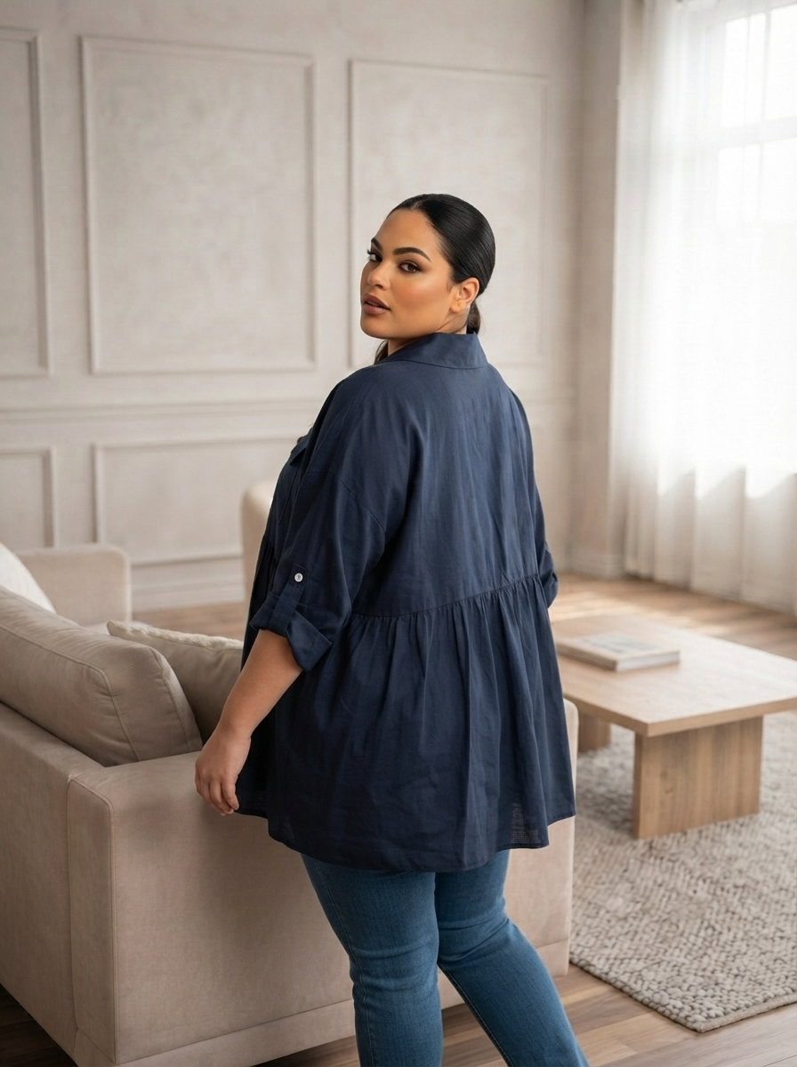 Cămașă maxi modernă Fashion în nuanță bleumarin