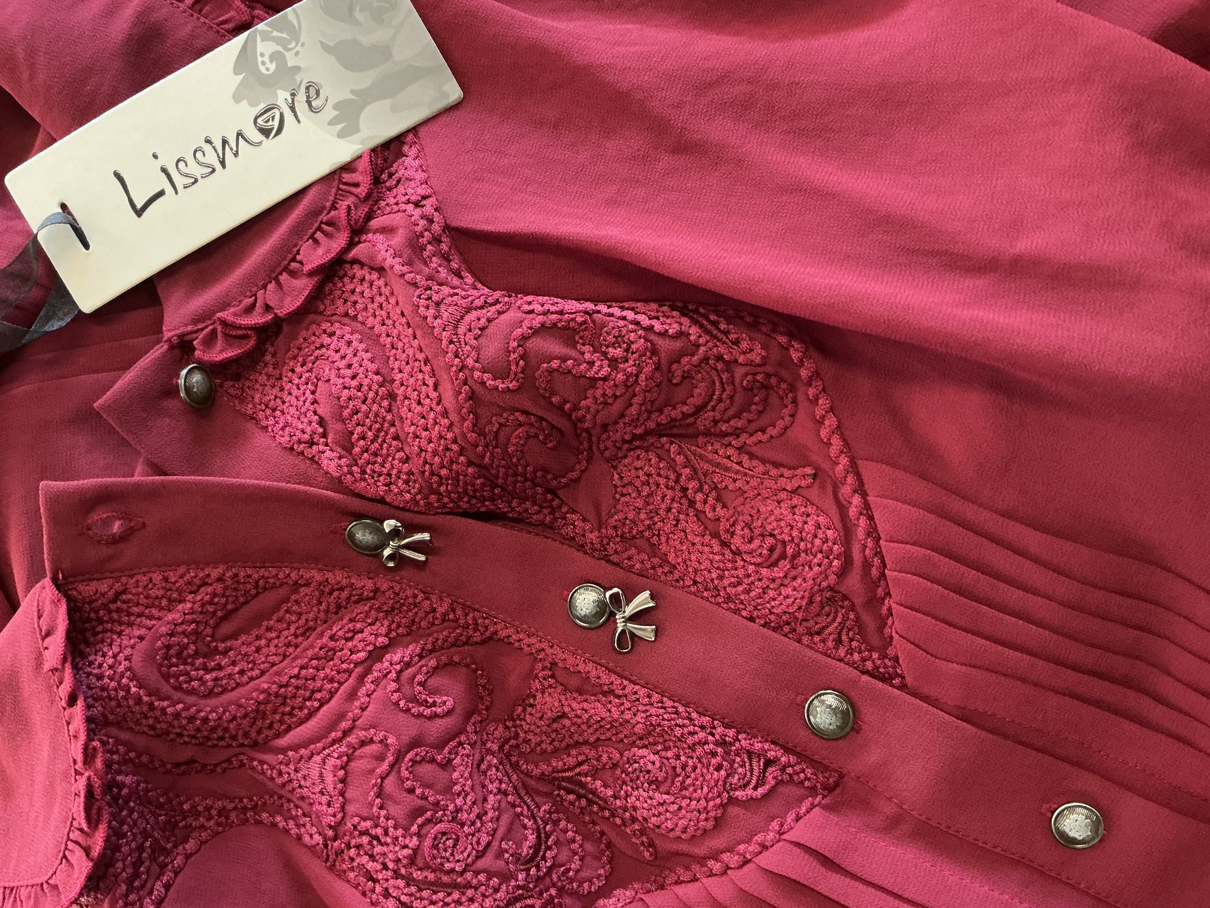 Cămașă luxoasă din șifon bordo cu detalii Plus Size