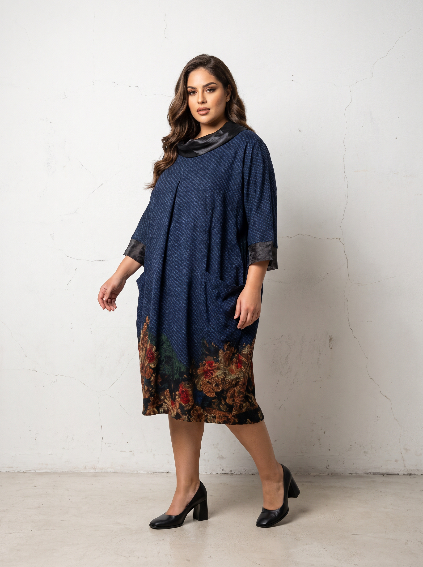 Rochie feminină cu bordură florală delicată
