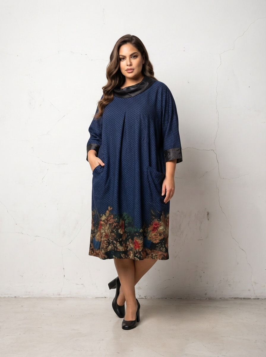 Rochie feminină cu bordură florală delicată