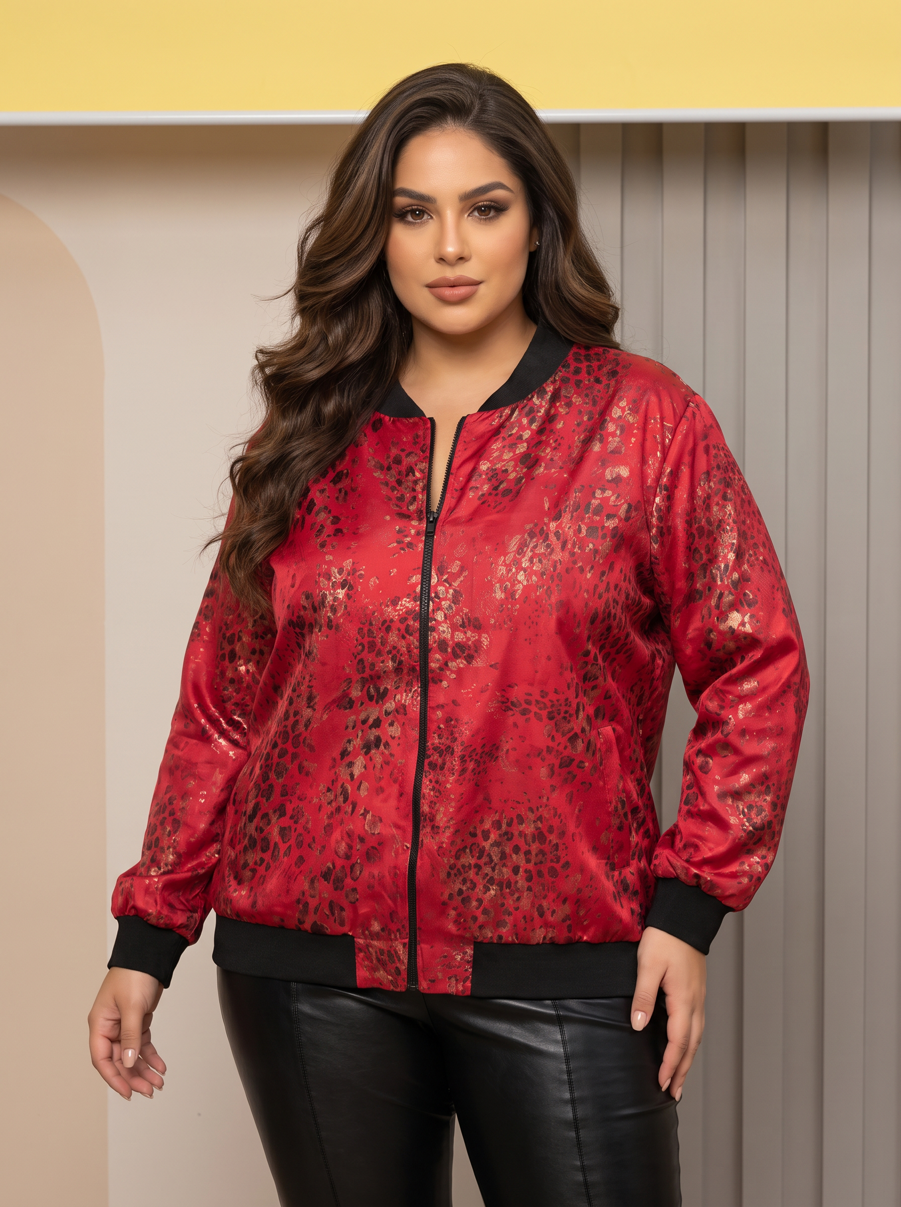 Jachetă bomber sport elegantă cu împrimeu roșu