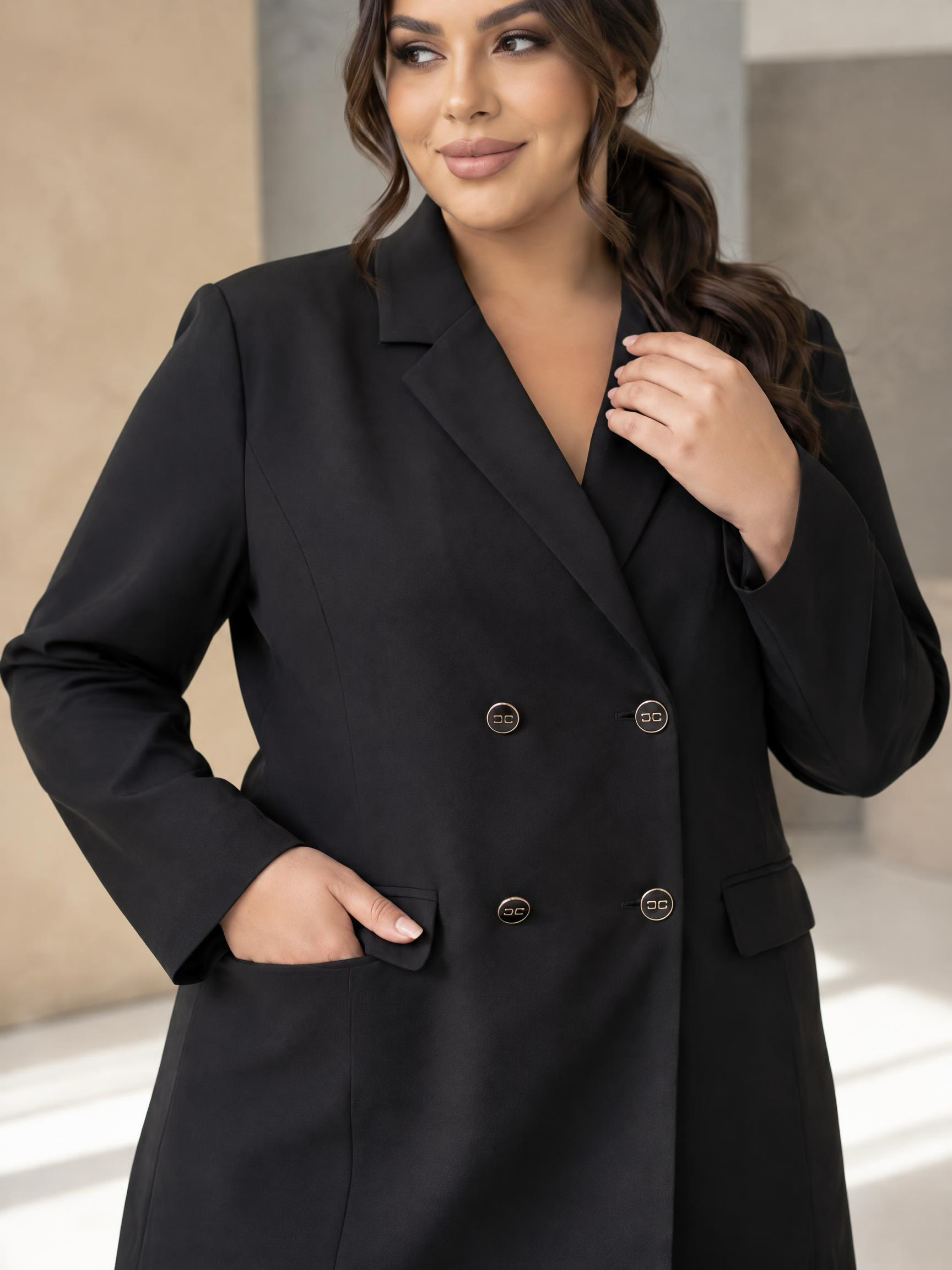 Sacou negru lung tip boutique mărimi mari 