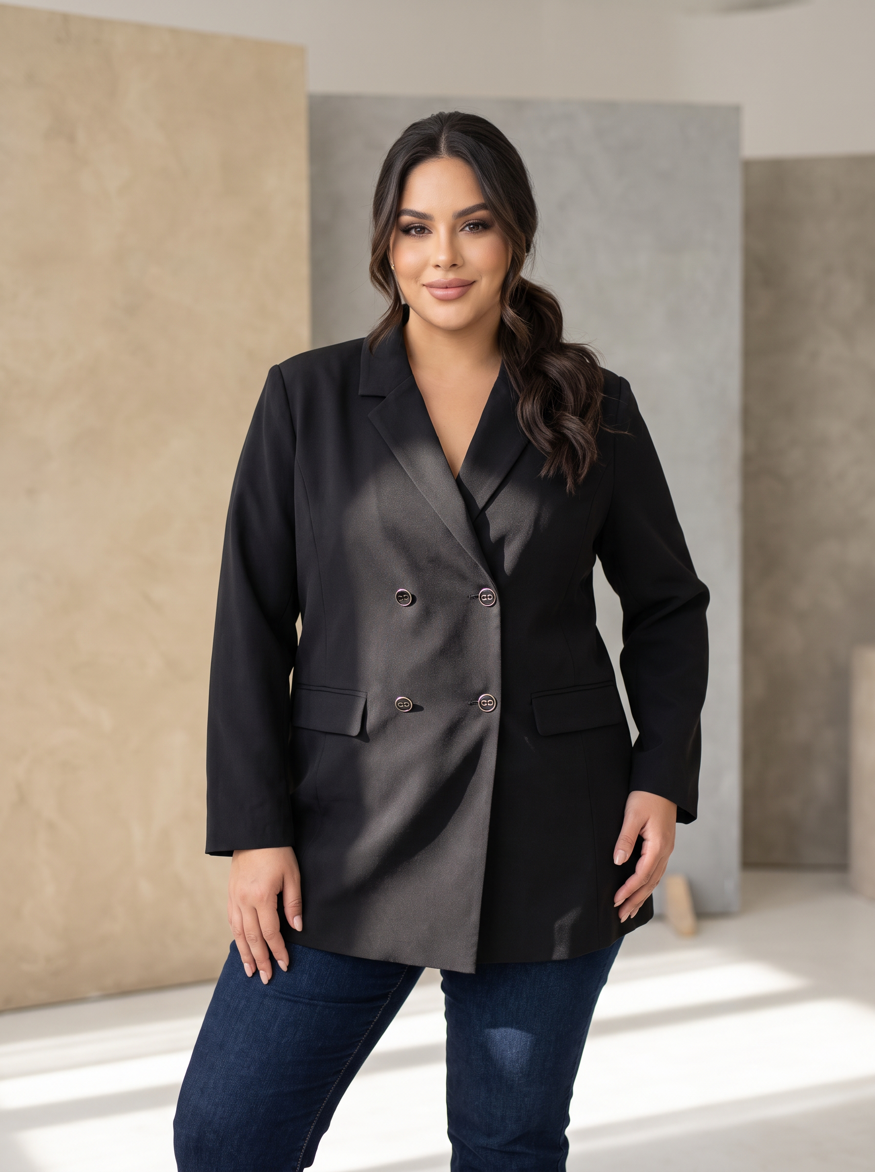 Sacou negru lung tip boutique mărimi mari 