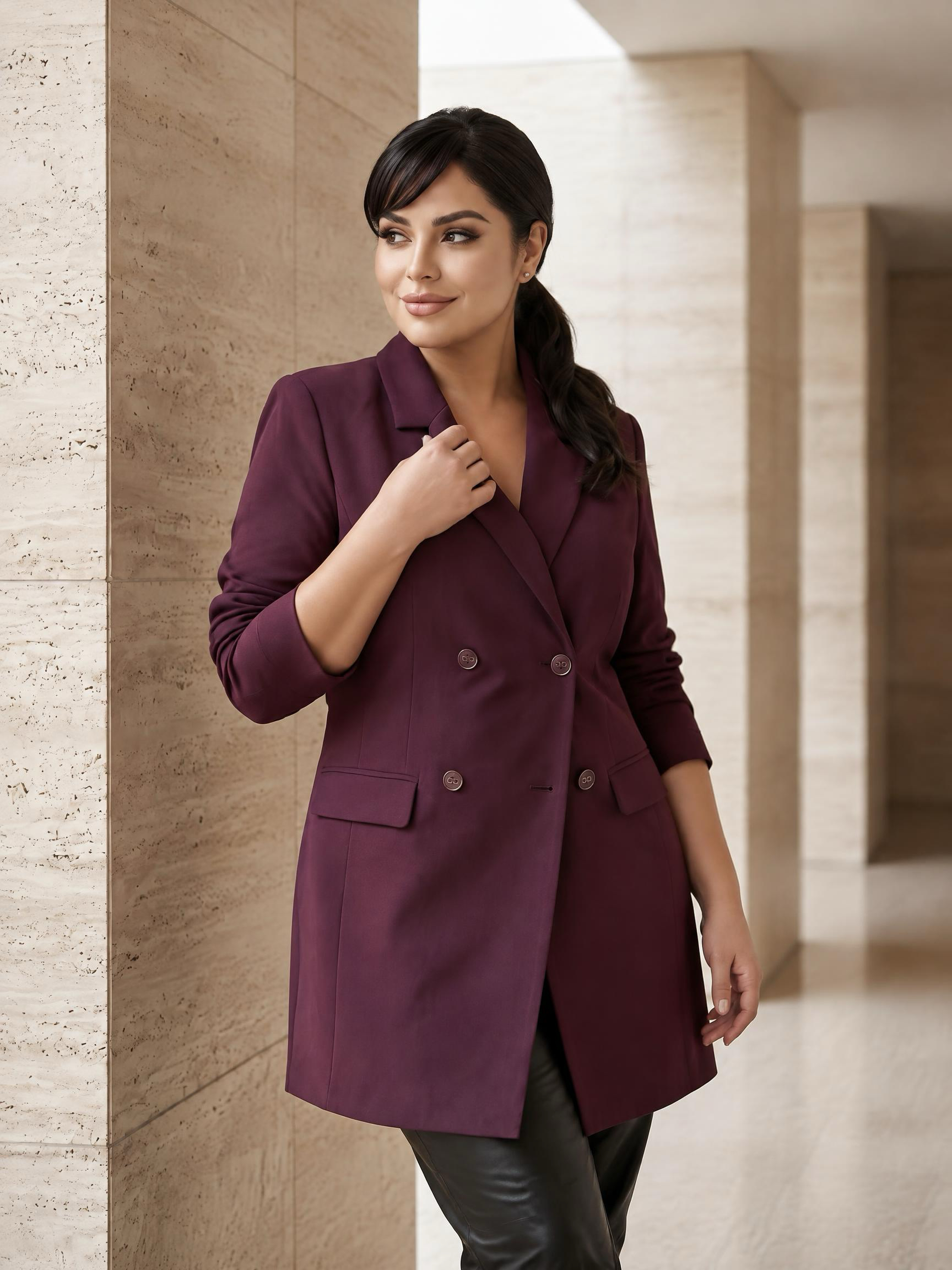 Sacou lung elegant bordo tip boutique PLUS SIZE