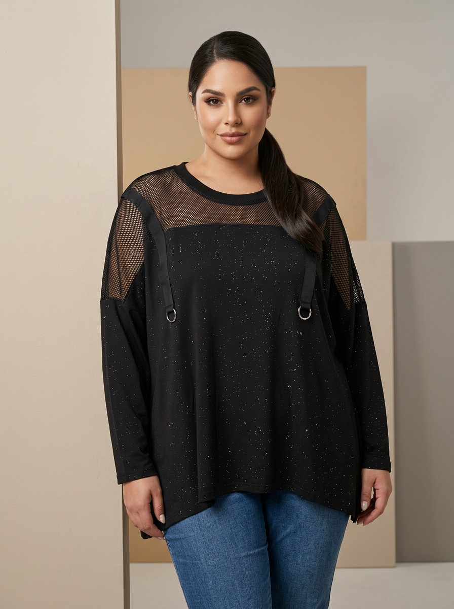 Bluză neagră elegantă cu strălucire delicată