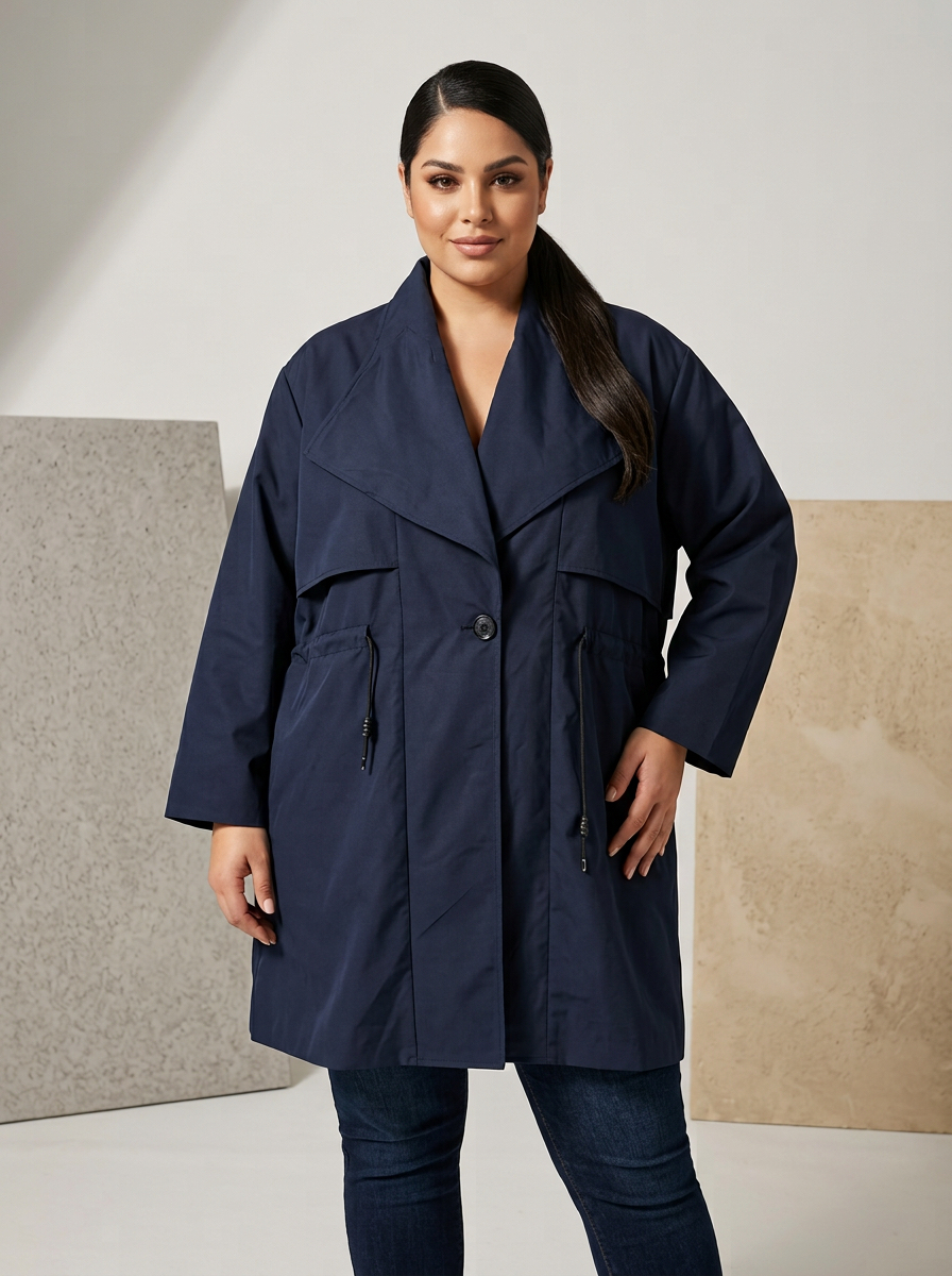 Parka elegantă de toamnă bleumarin cu căptușeală