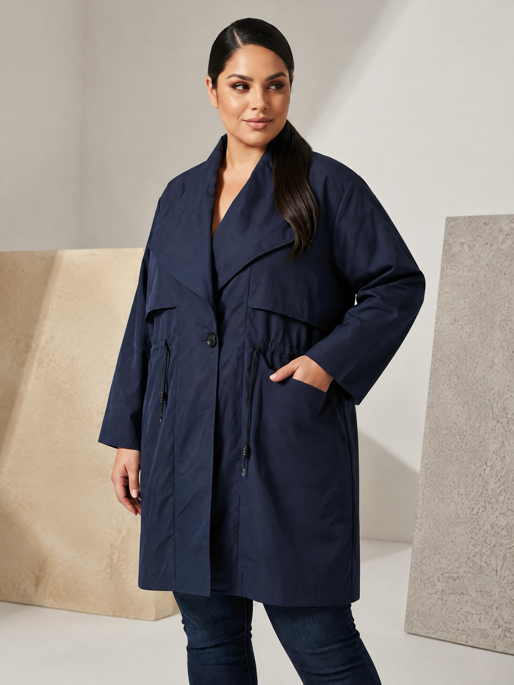 Parka elegantă de toamnă bleumarin cu căptușeală