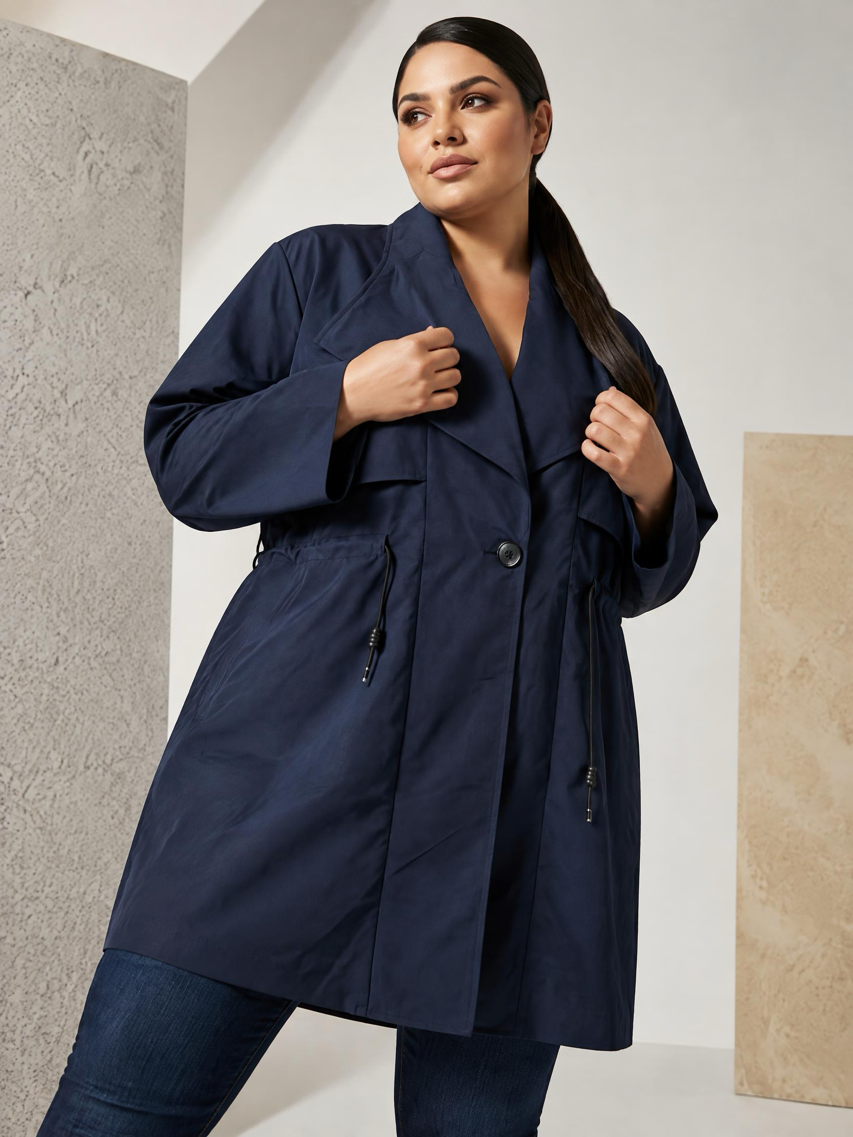 Parka elegantă de toamnă bleumarin cu căptușeală