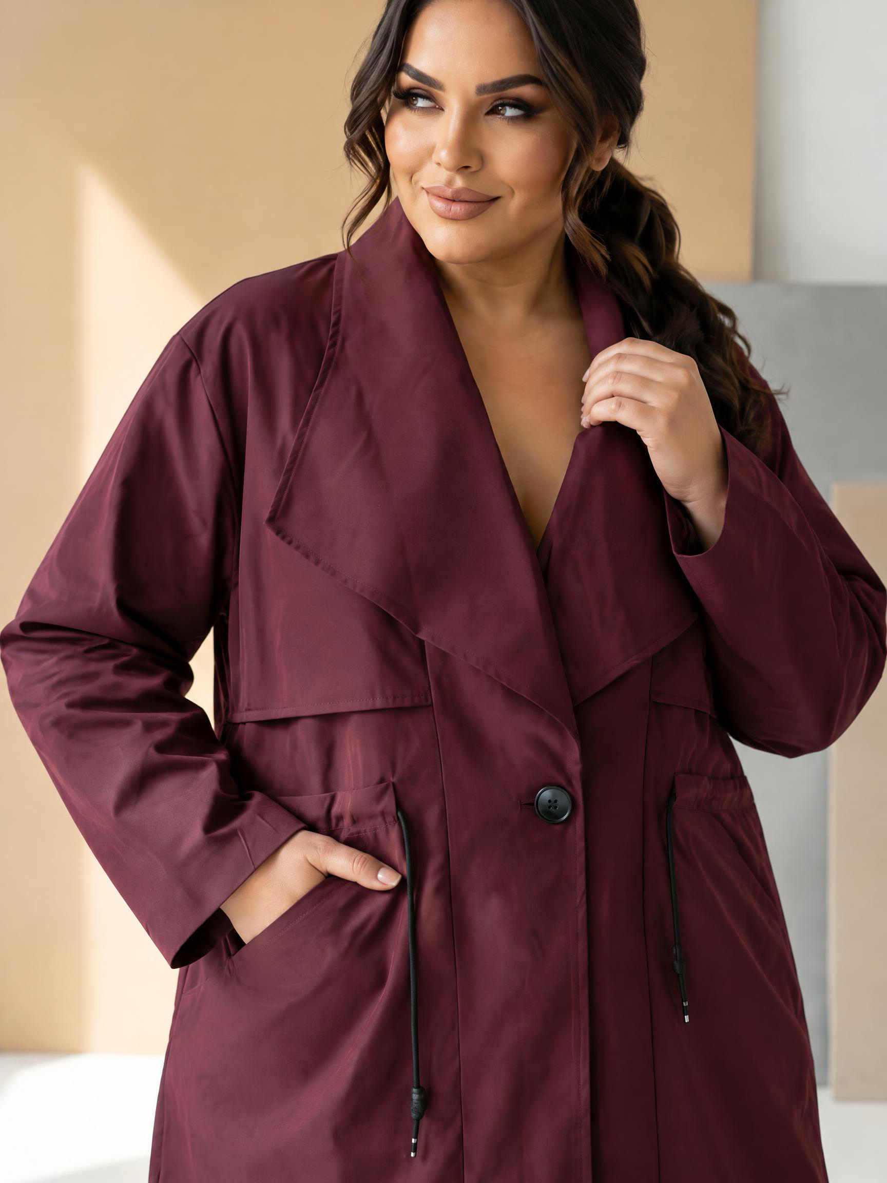 Parka elegantă bordo de toamnă cu căptușeală
