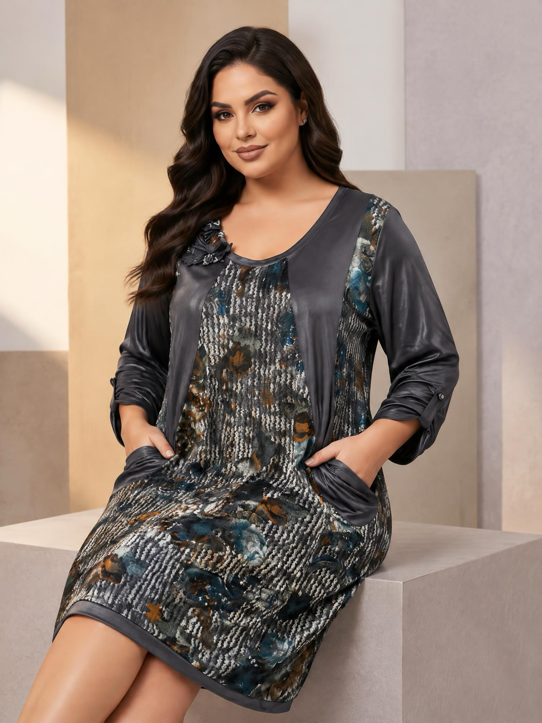 Rochie maxi deosebită cu detaliu din material lucios