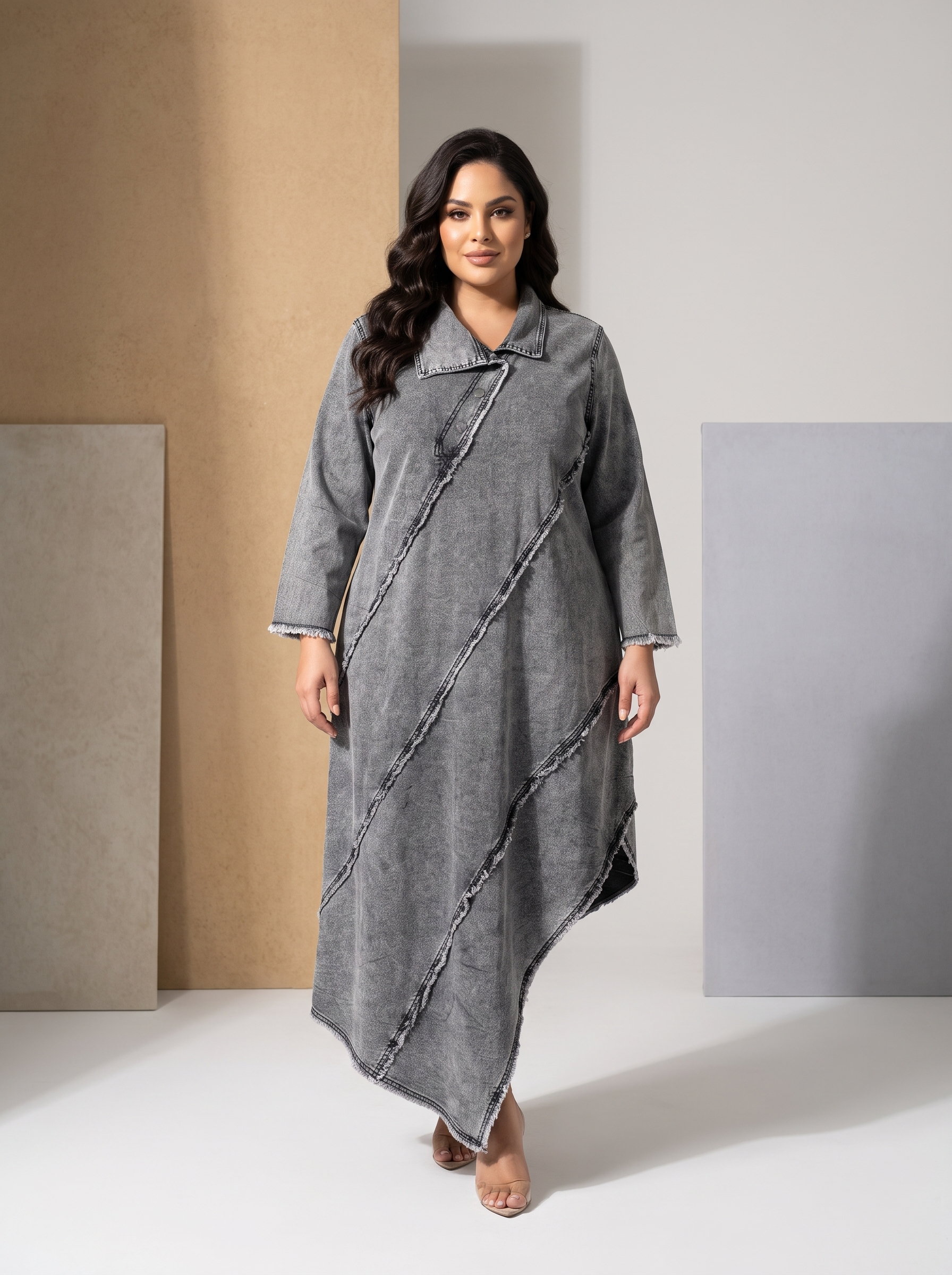 Rochie modernă din denim gri din bumbac în mărimi mari