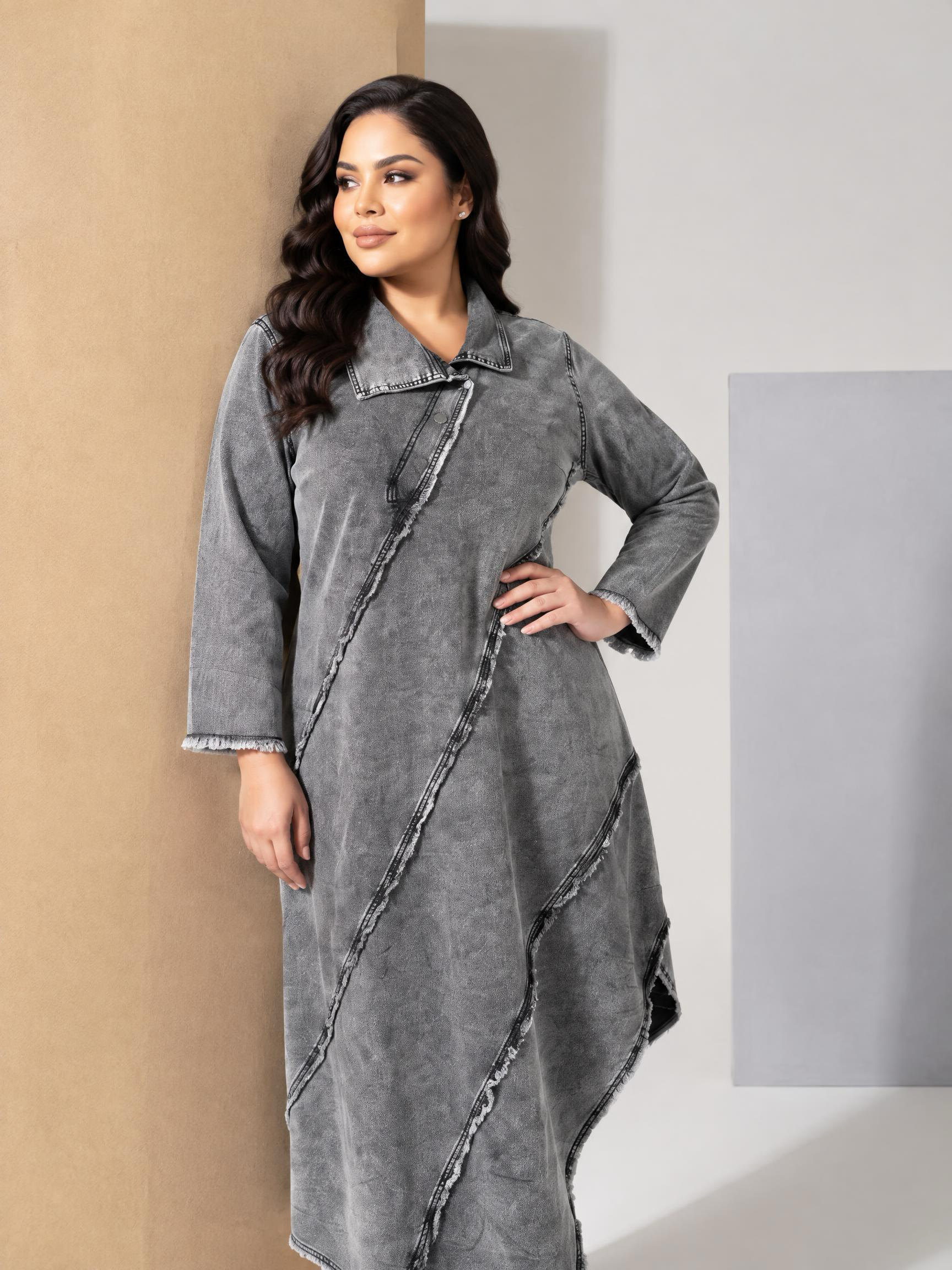 Rochie modernă din denim gri din bumbac în mărimi mari