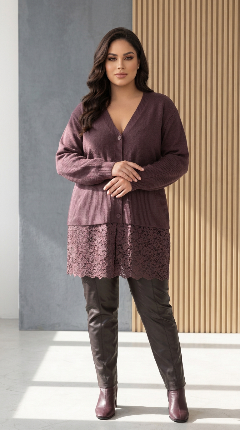Cardigan maro cu croială modernă și dantelă delicată