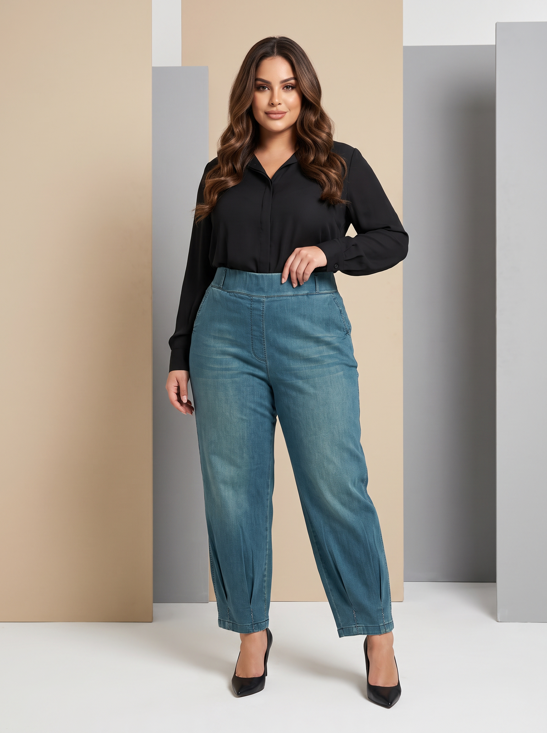 Blugi maxi în nuanță verde din material elastic