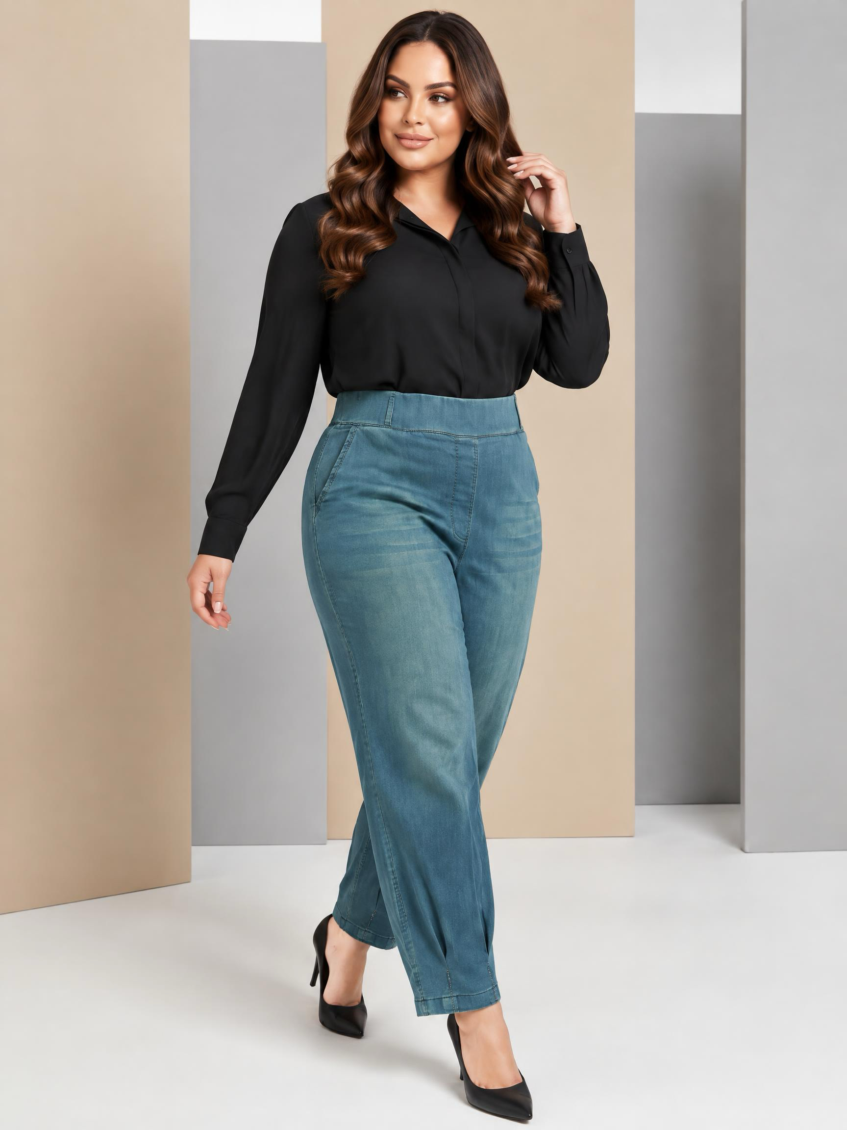 Blugi maxi în nuanță verde din material elastic