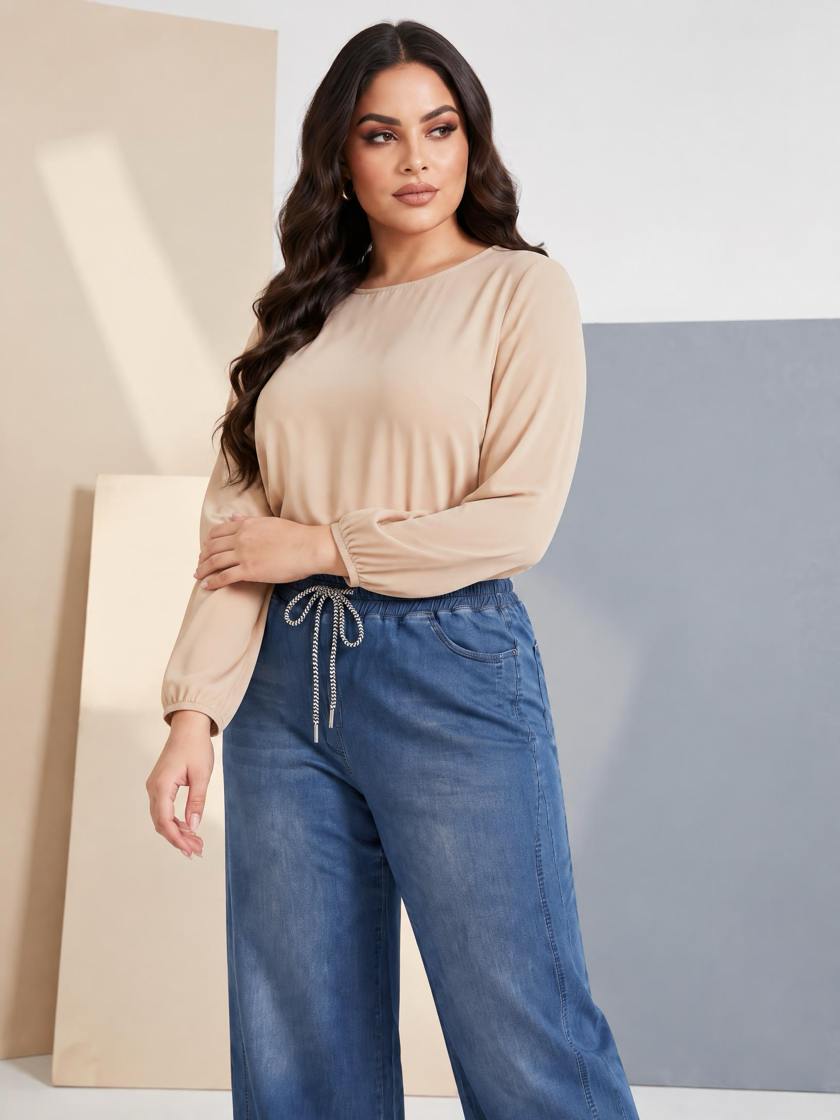 Blugi maxi albaștri cu croială largă și material elastic