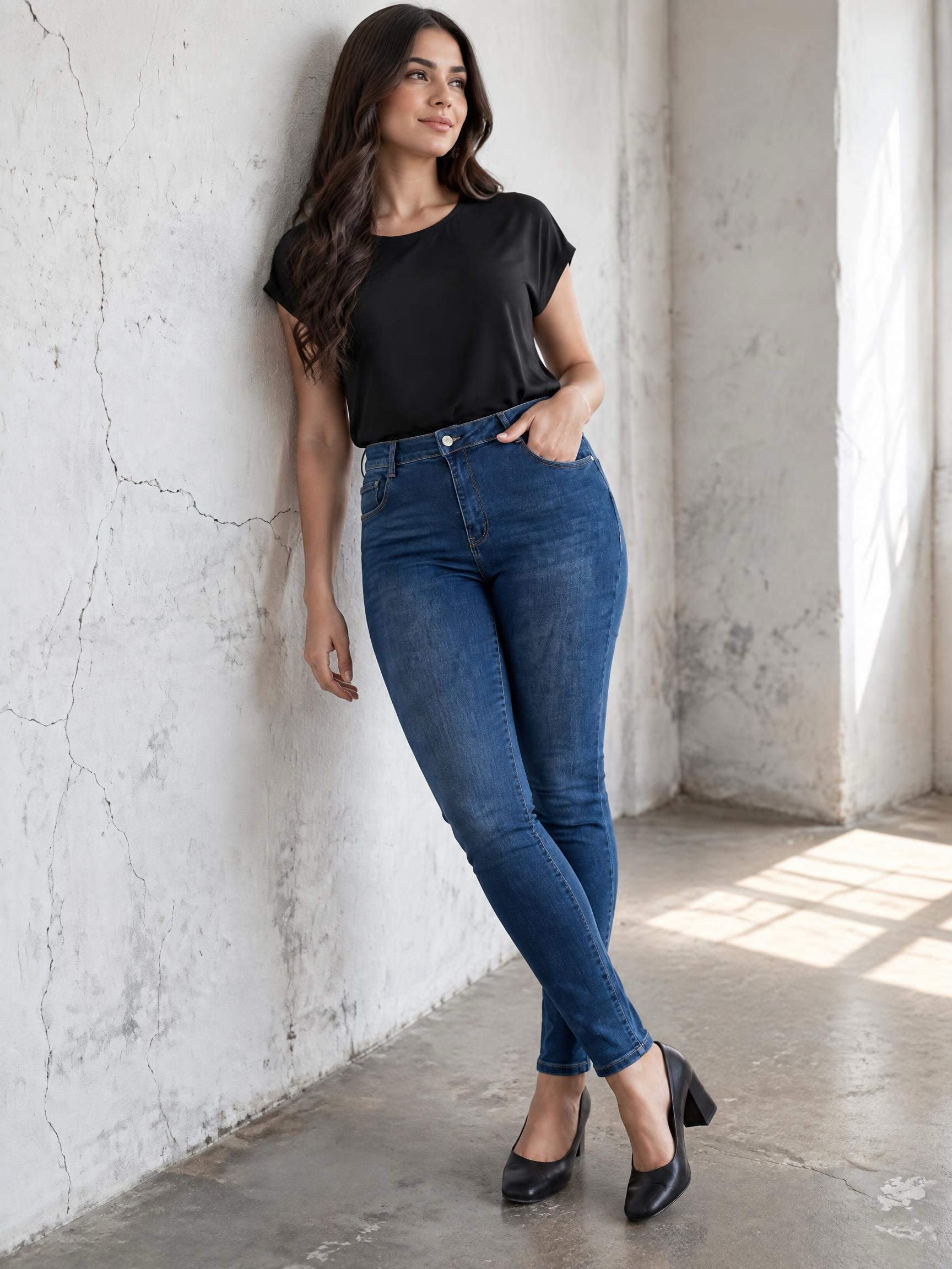 Blugi slim elastici bleumarin cu buzunare