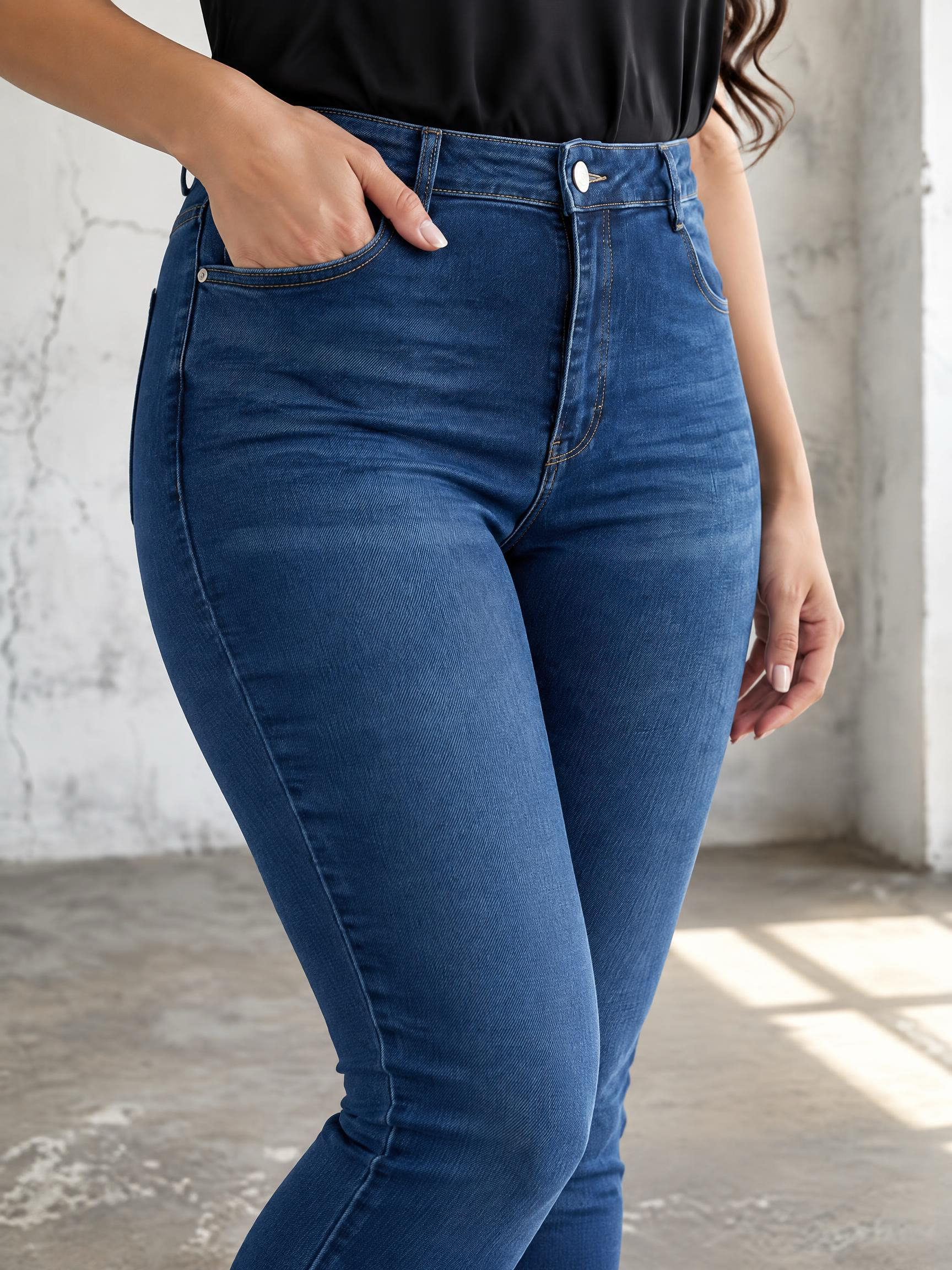 Blugi slim elastici bleumarin cu buzunare