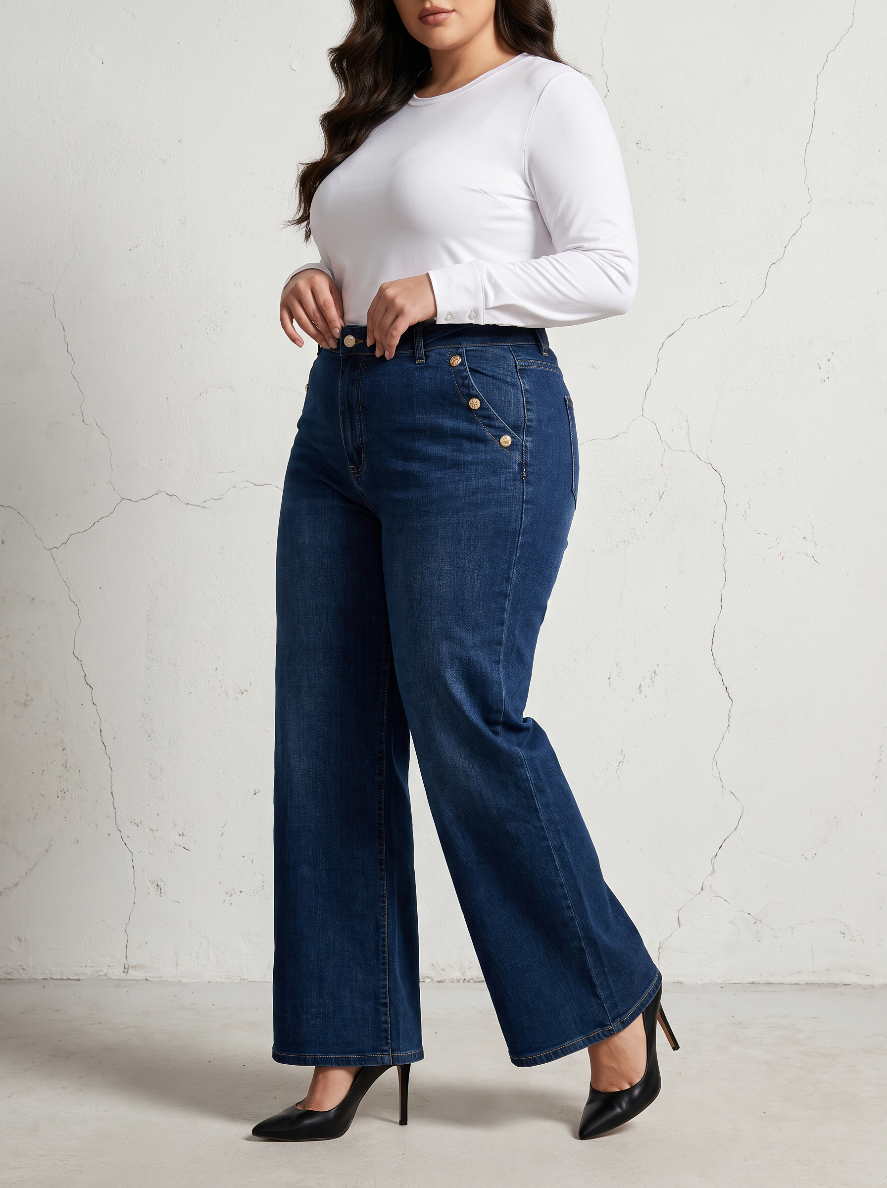 Blugi indigo închis cu croială largă și design modern