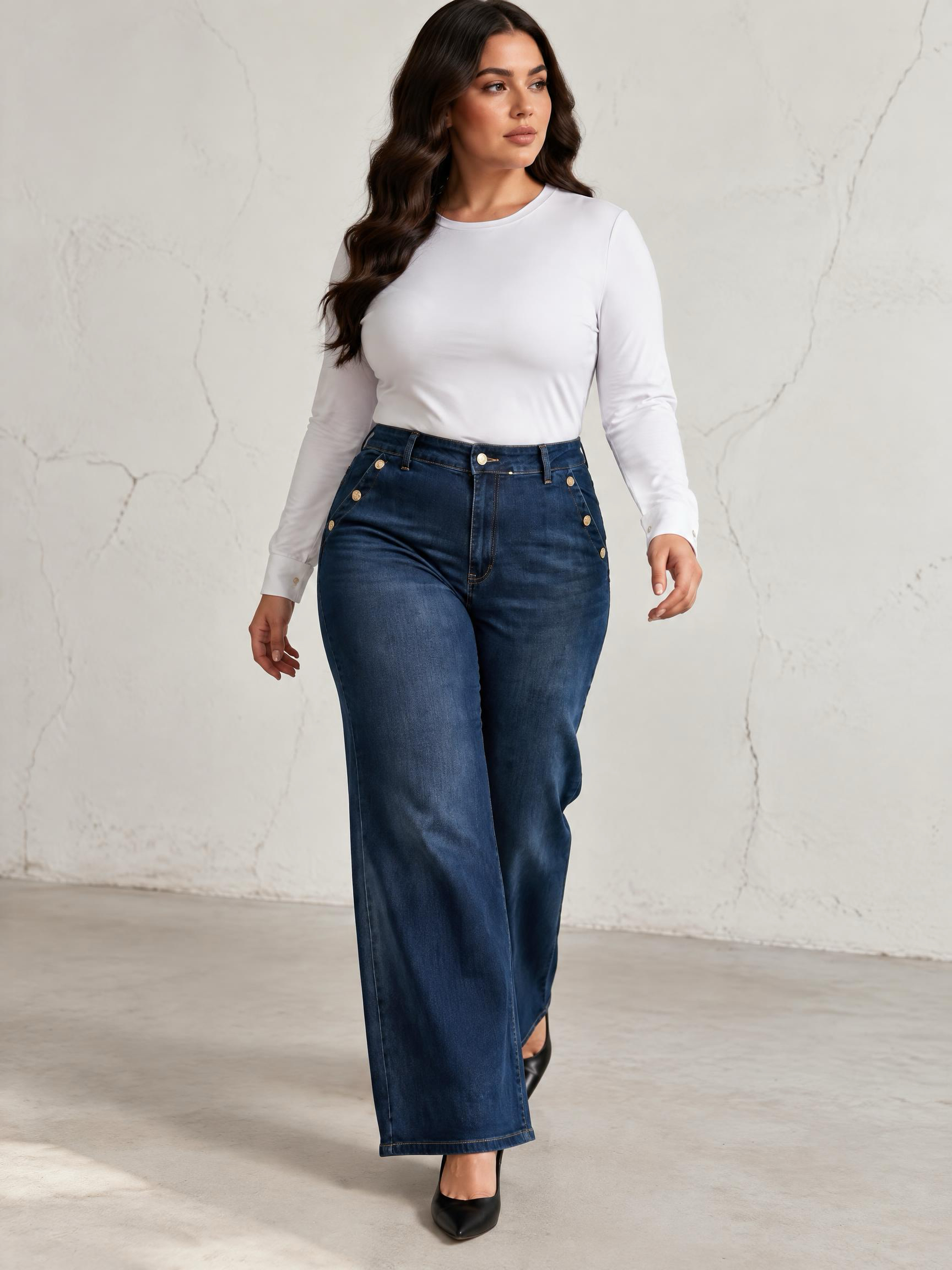Blugi indigo închis cu croială largă și design modern