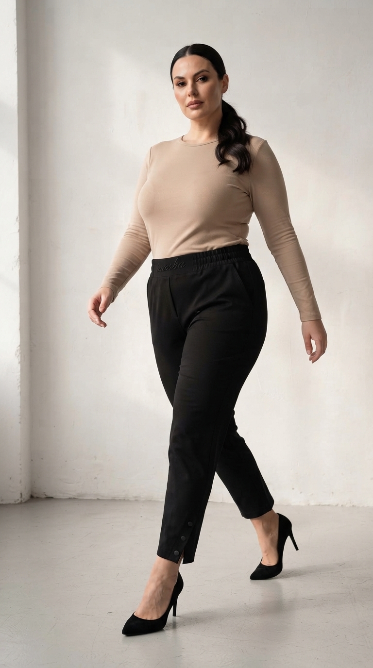 Pantaloni maxi din țesătură Punto Milano cu talie elastică